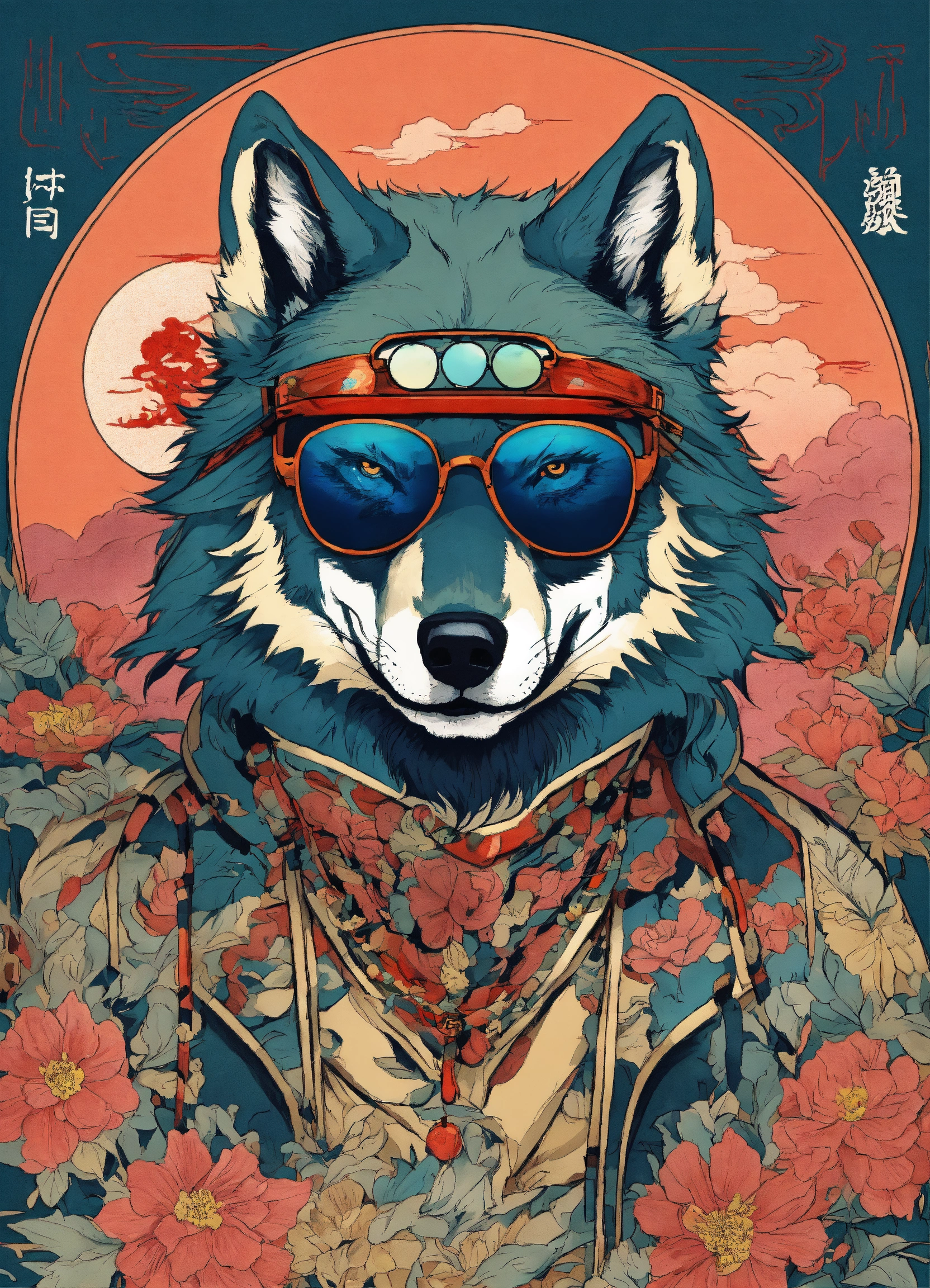 Lexica - There is a wolf with sunglasses on its face, wolf design, wolf ...