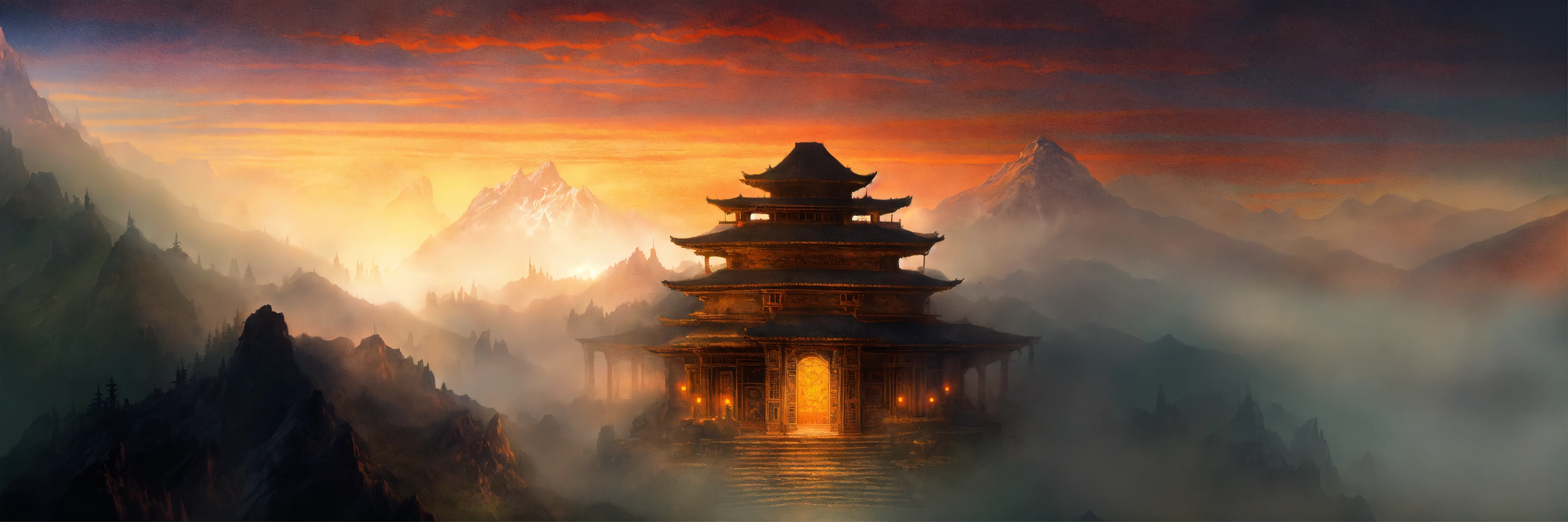 Lexica - Fantasy setting, a large temple nestled in the mountains ...