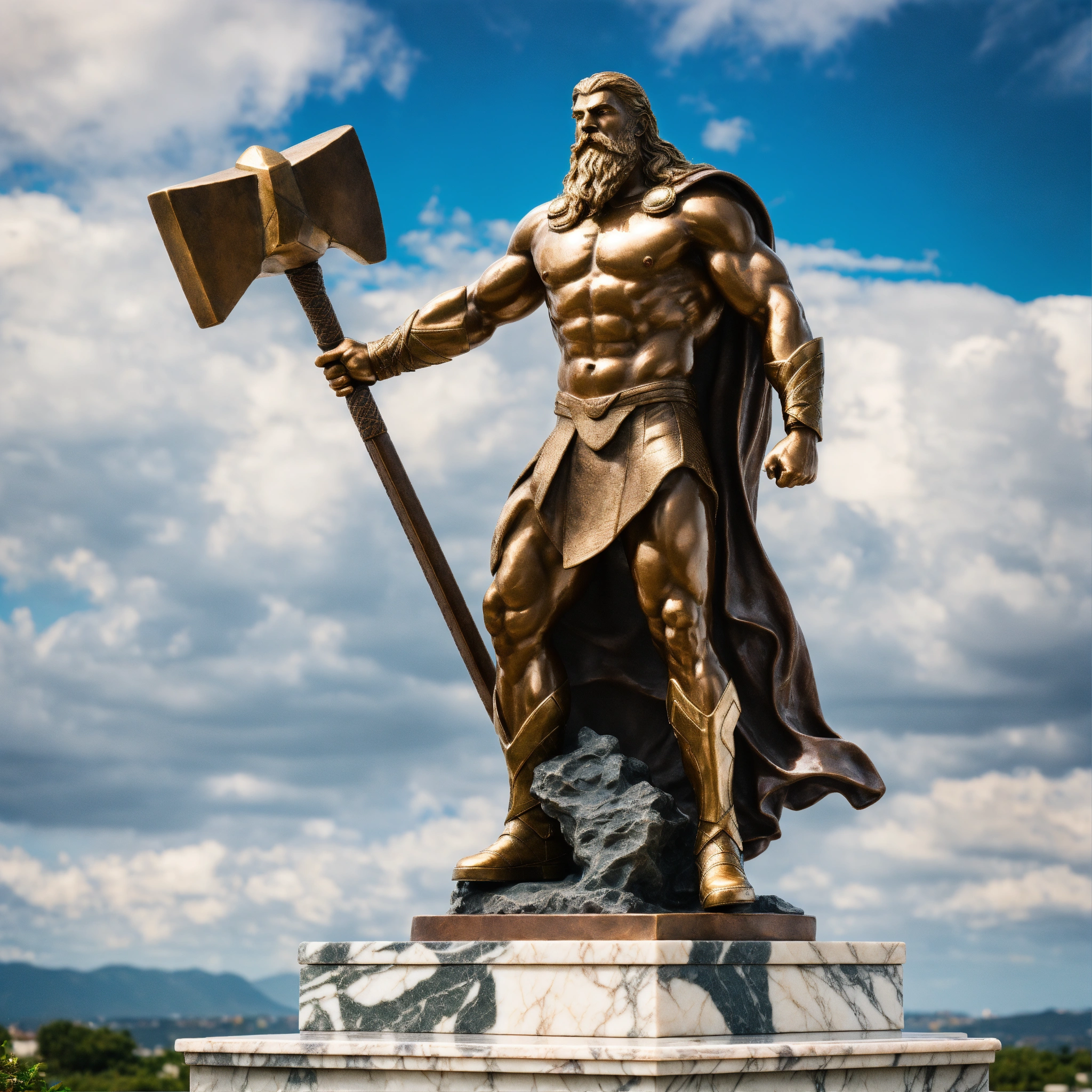 Lexica - Aged bronze sculpture full body of Thor on top of a marble ...