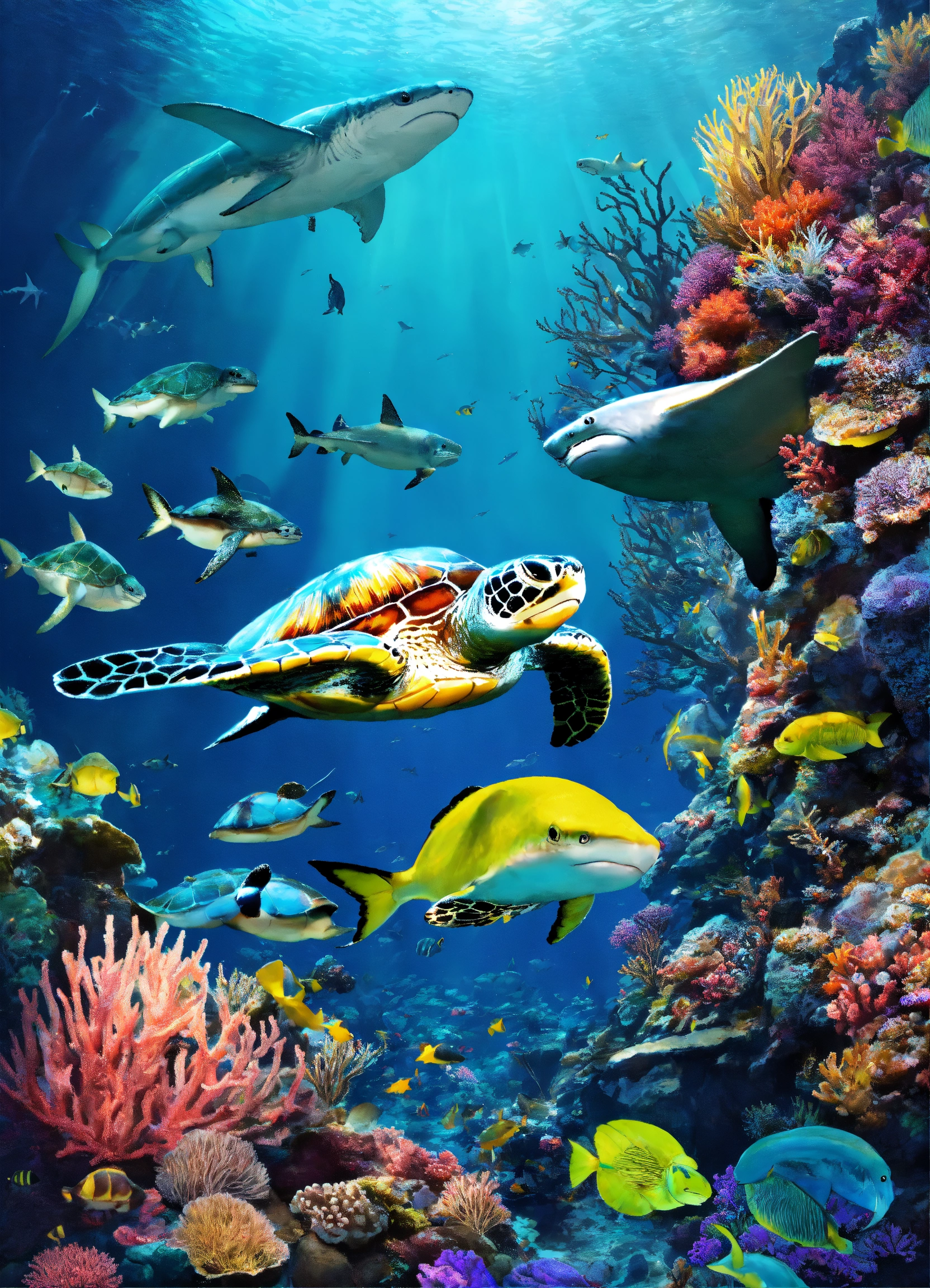 Lexica - Ocean life with turtles, corals, shark