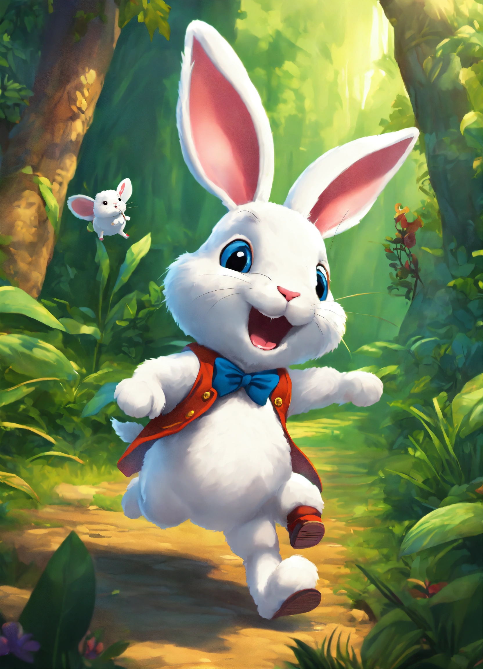 Lexica - Let cartoon big white rabbit running on two legs in jungle