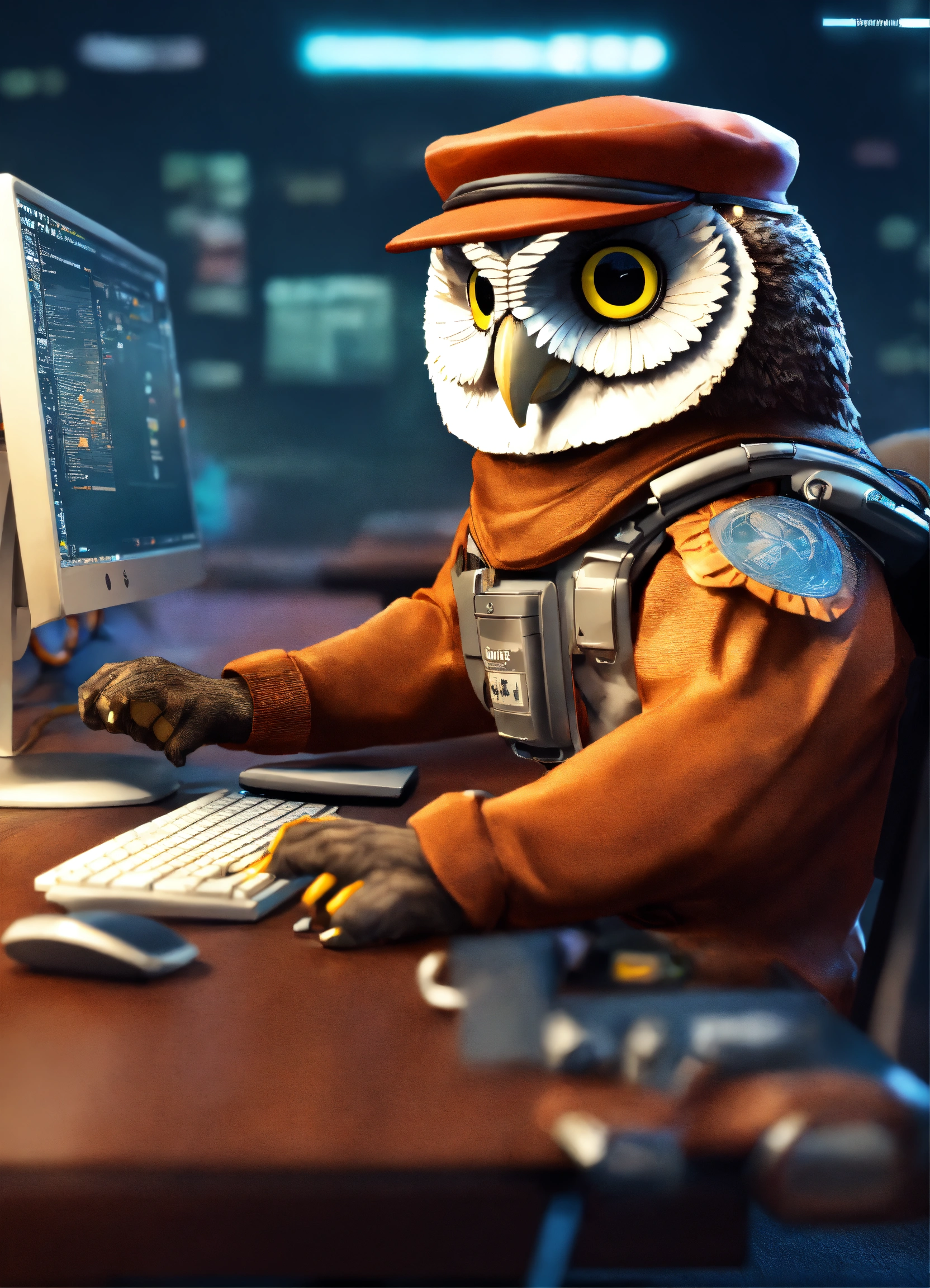 Lexica - An anthropomorphic owl in a dynamic action working on his ...