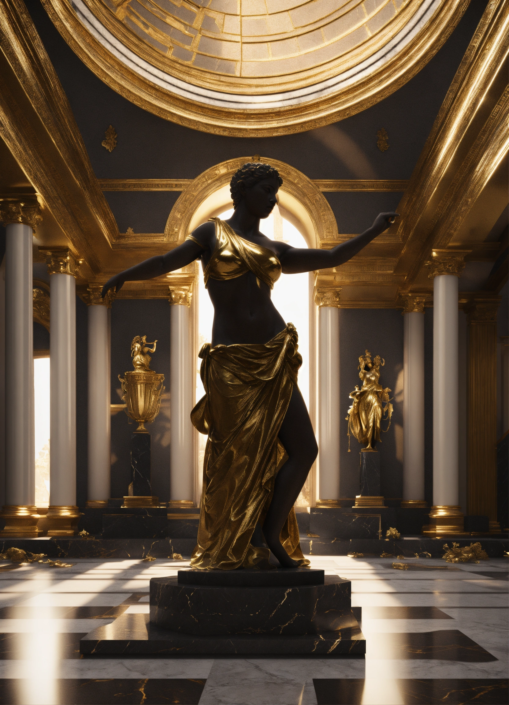 Lexica - A statue from a greek goddess statue, dark marble, gilded, 8k ...