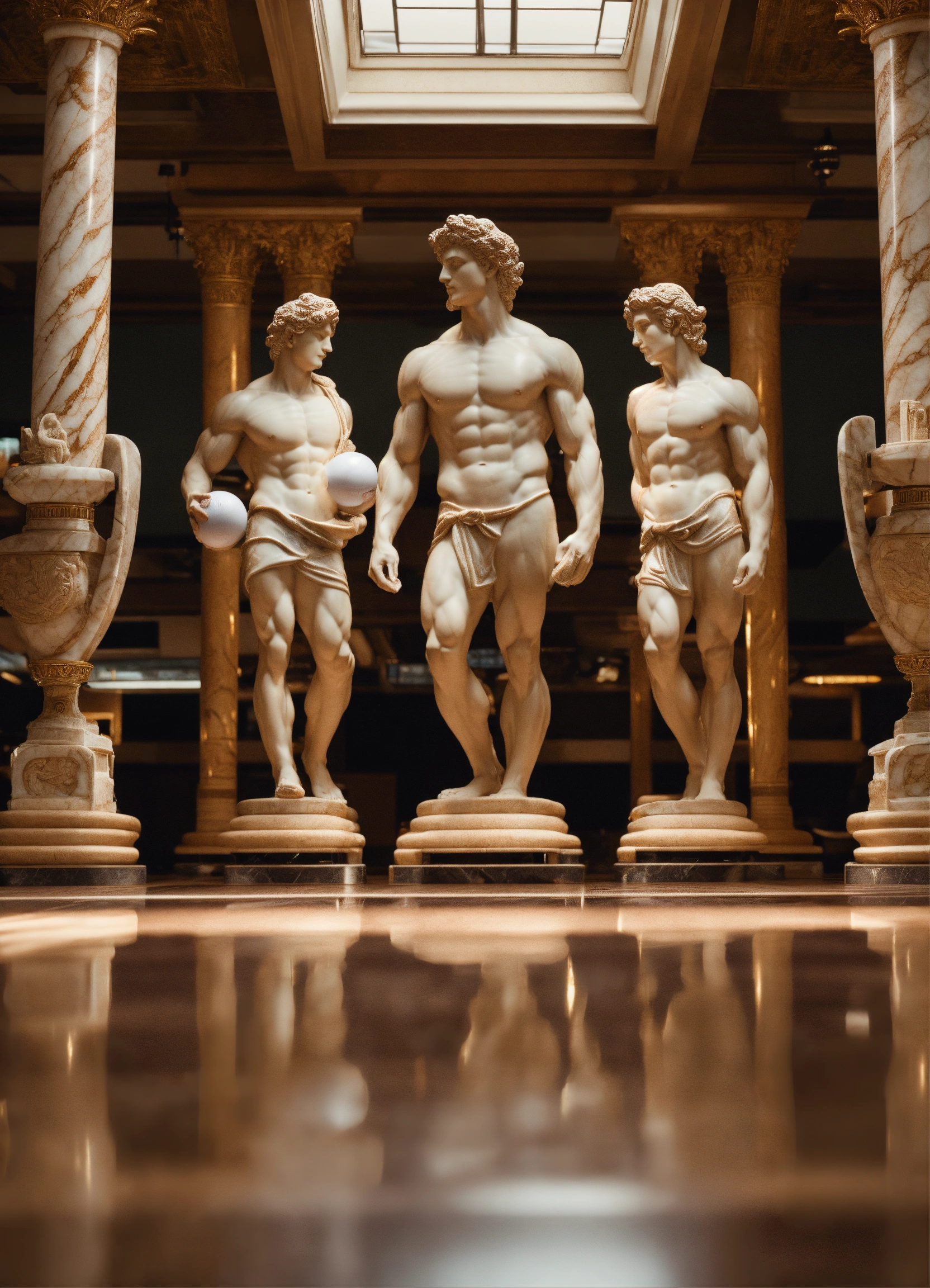 Lexica Muscular Greek marble statues flexing their muscles. Standing