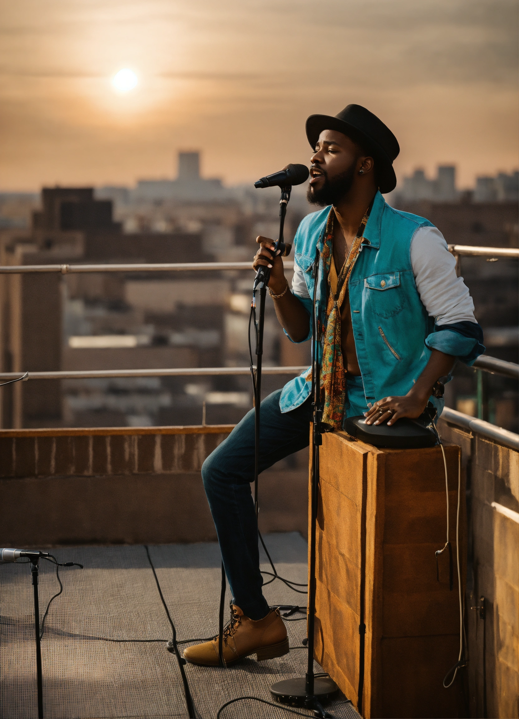 Lexica - Soulful Crooner holding the mic on the rooftop.