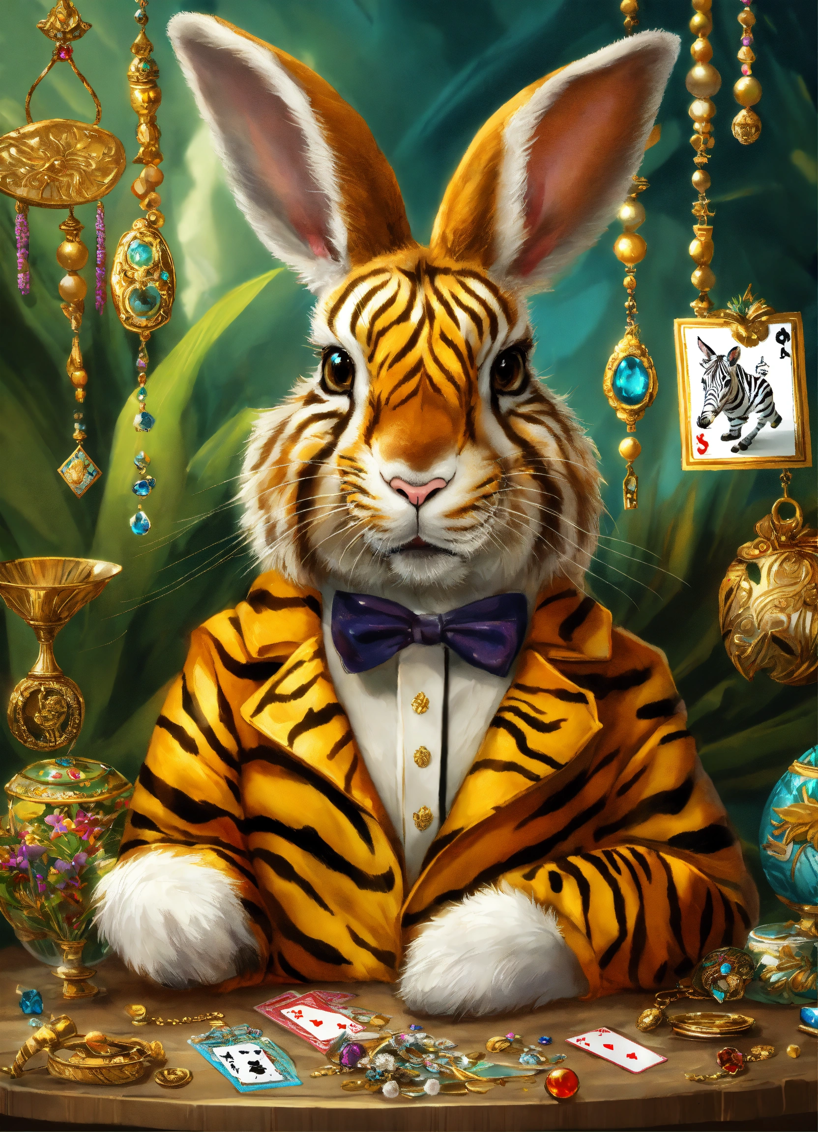 Lexica - Fluffy rabbit, the coat is painted in tiger color, there are ...