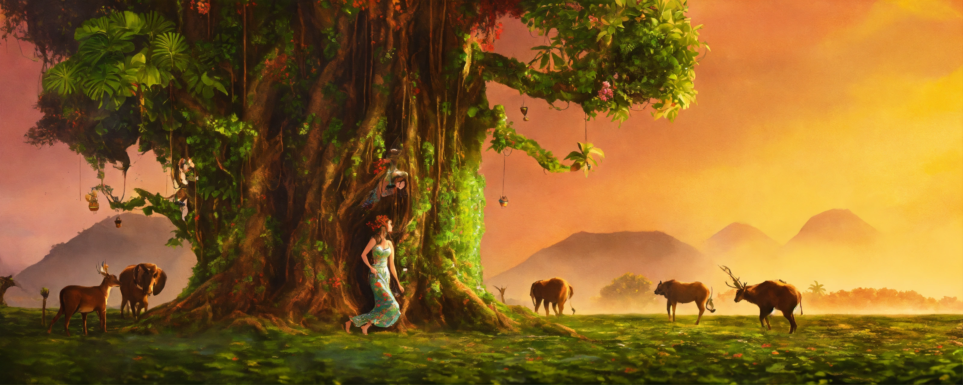 Lexica - A woman whose legs turn into the trunk of a tropical tree, her ...