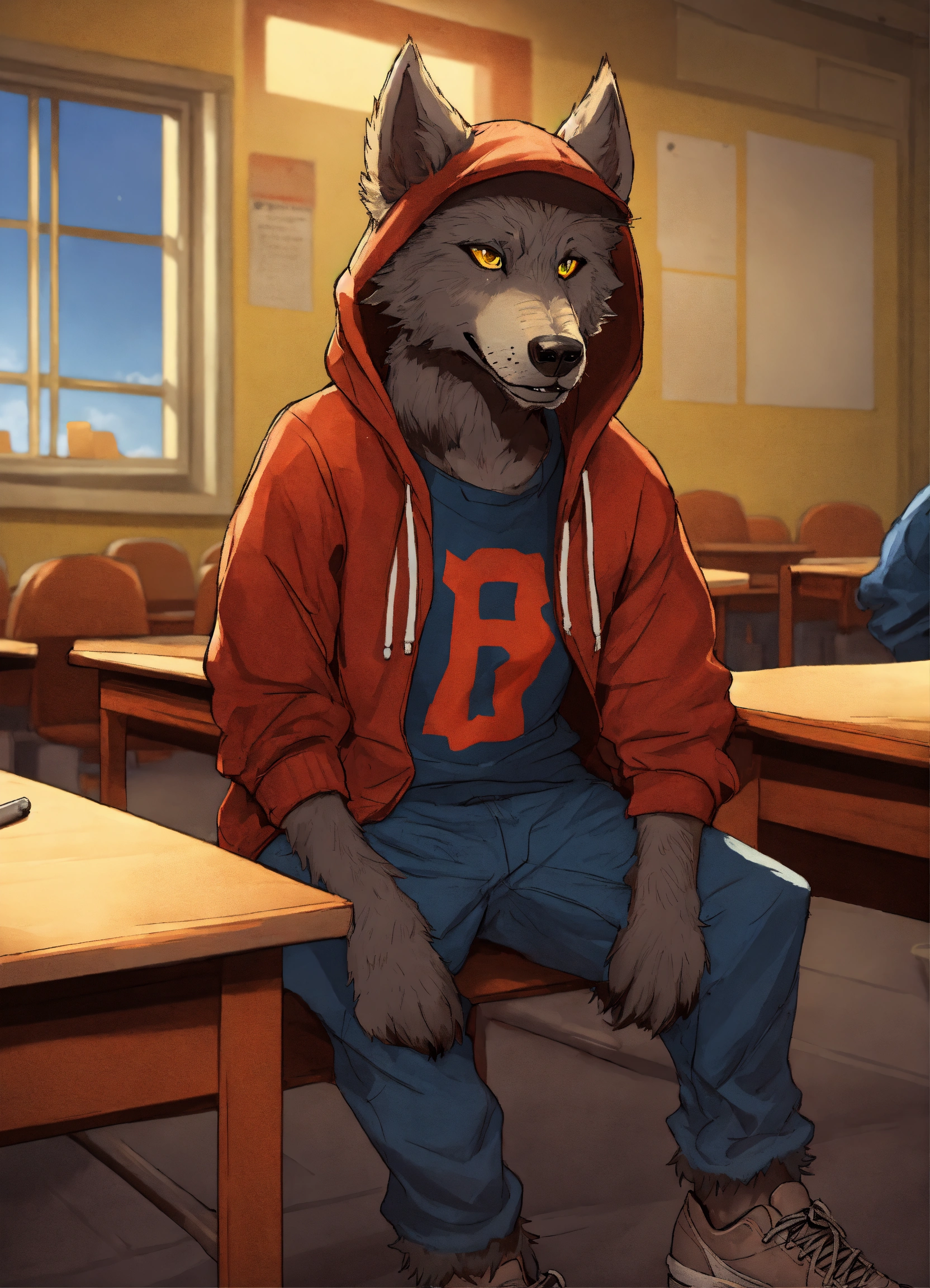 Lexica - Young werewolf wearing hoodie and baseball caps sitting in a ...