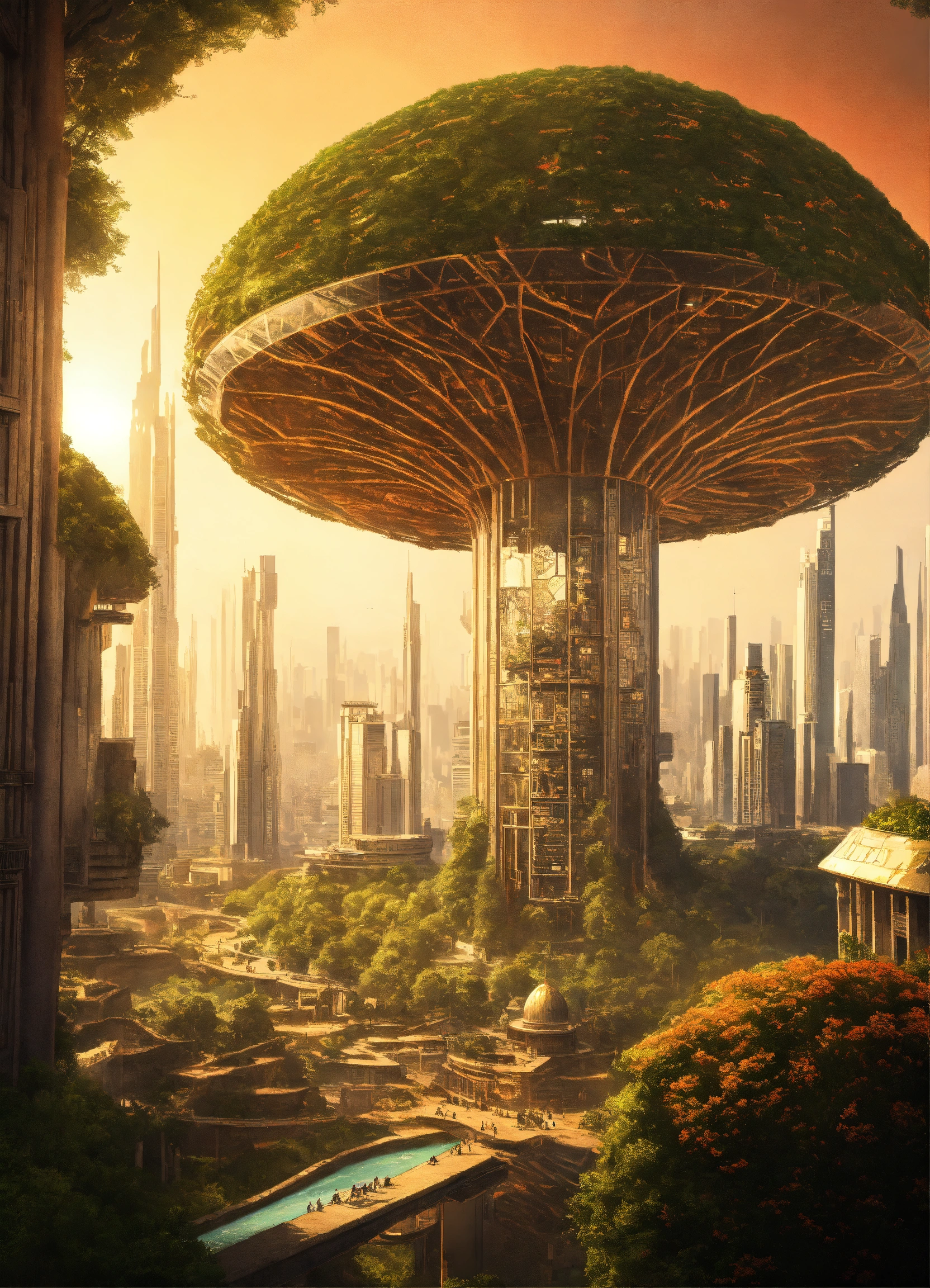 Lexica - A city built on a giant tree, retro futuristic civilization ...