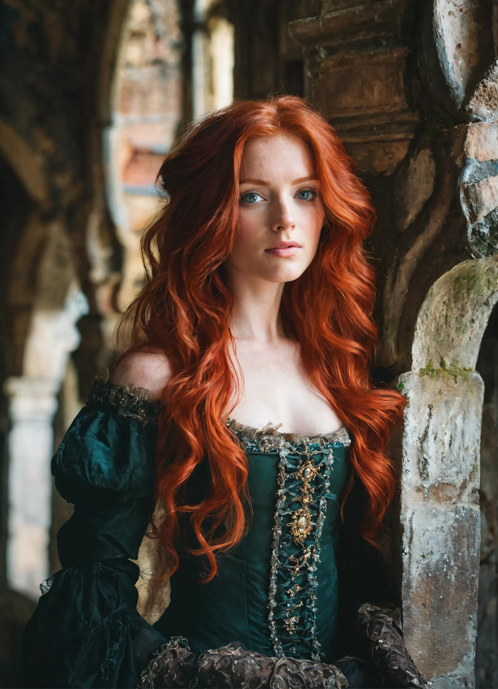 Lexica - Beautiful woman with red hair in an enchanted castle