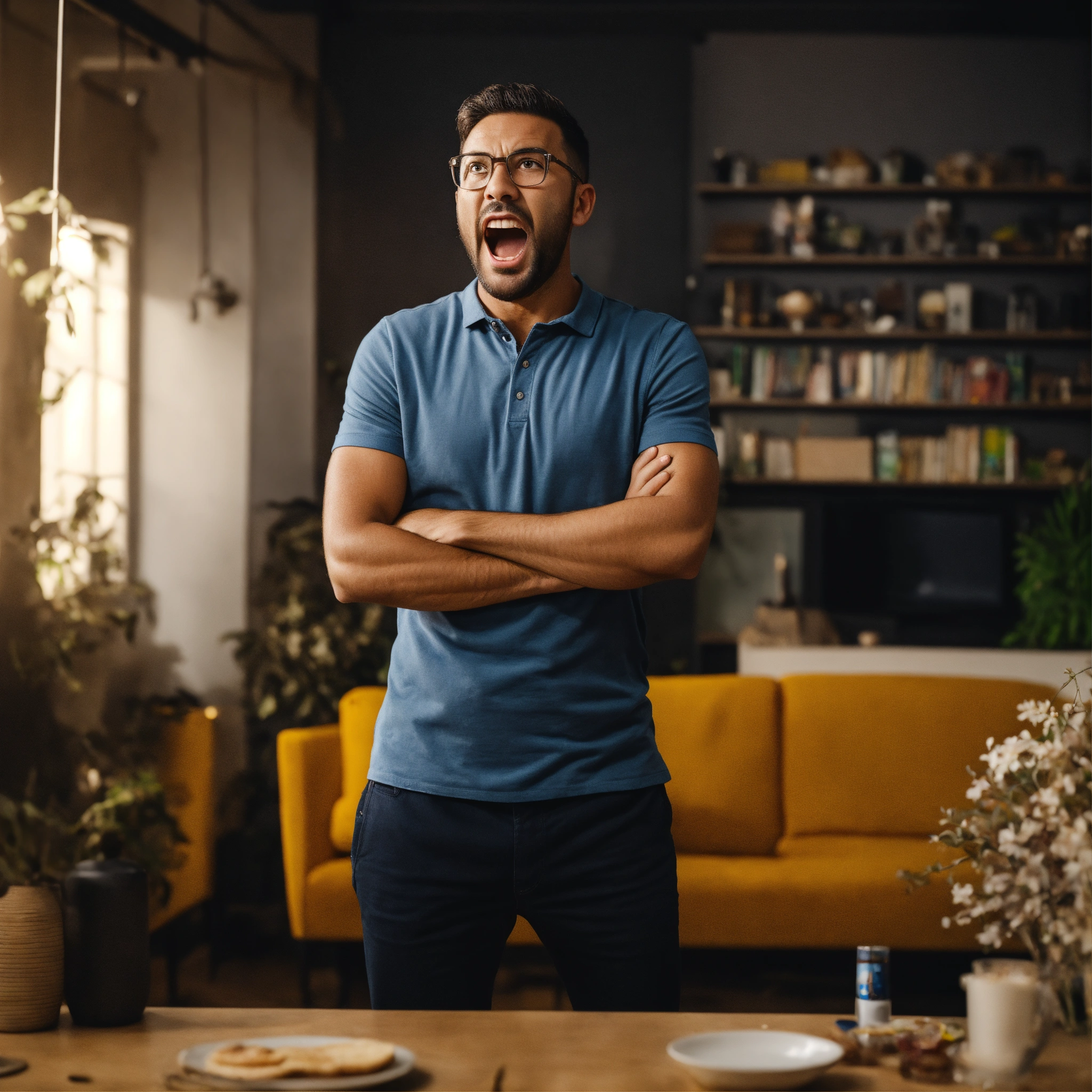 Lexica - Man reacting to a surprise, standing, 8k