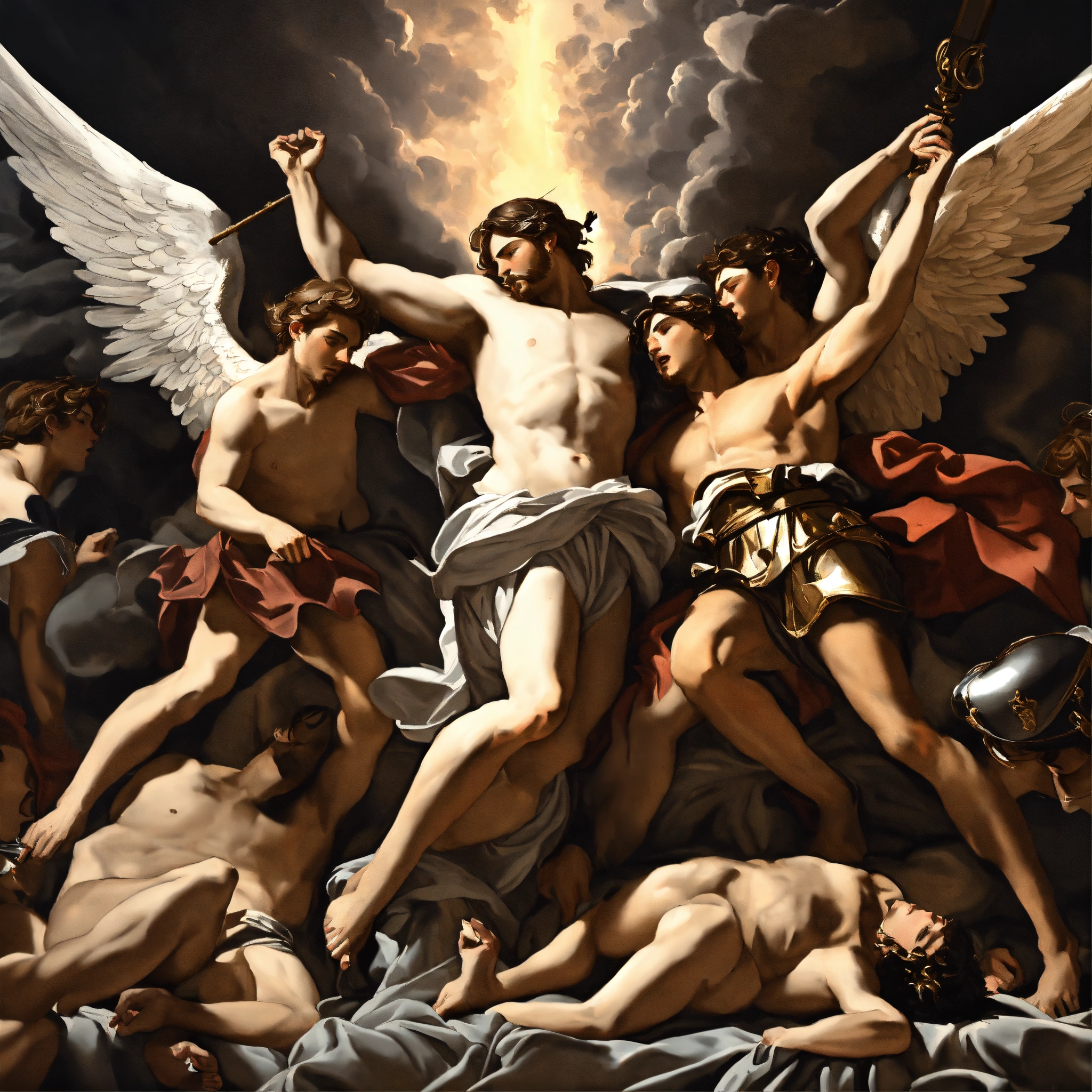 Lexica - A classical painting of the angels in heaven at war while man ...