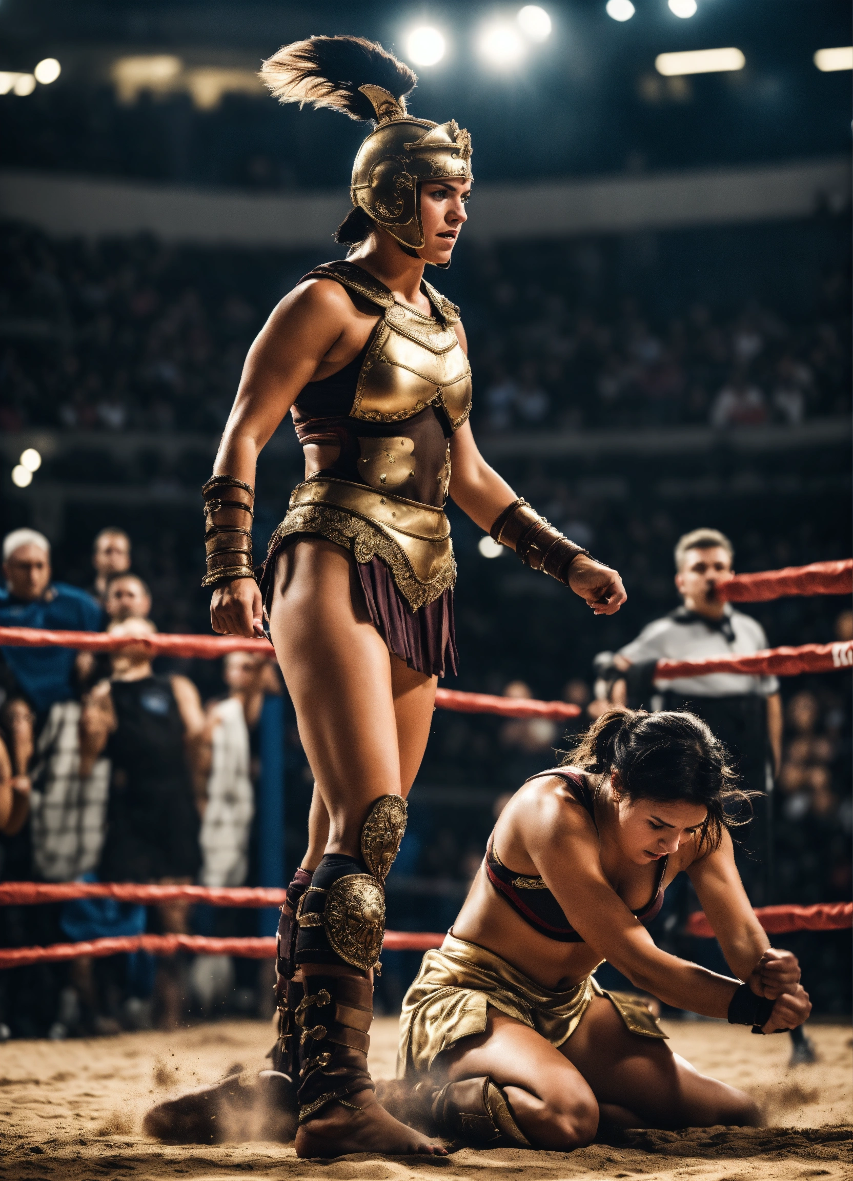 Lexica - Athletic female gladiator standing in triumph in front of ...