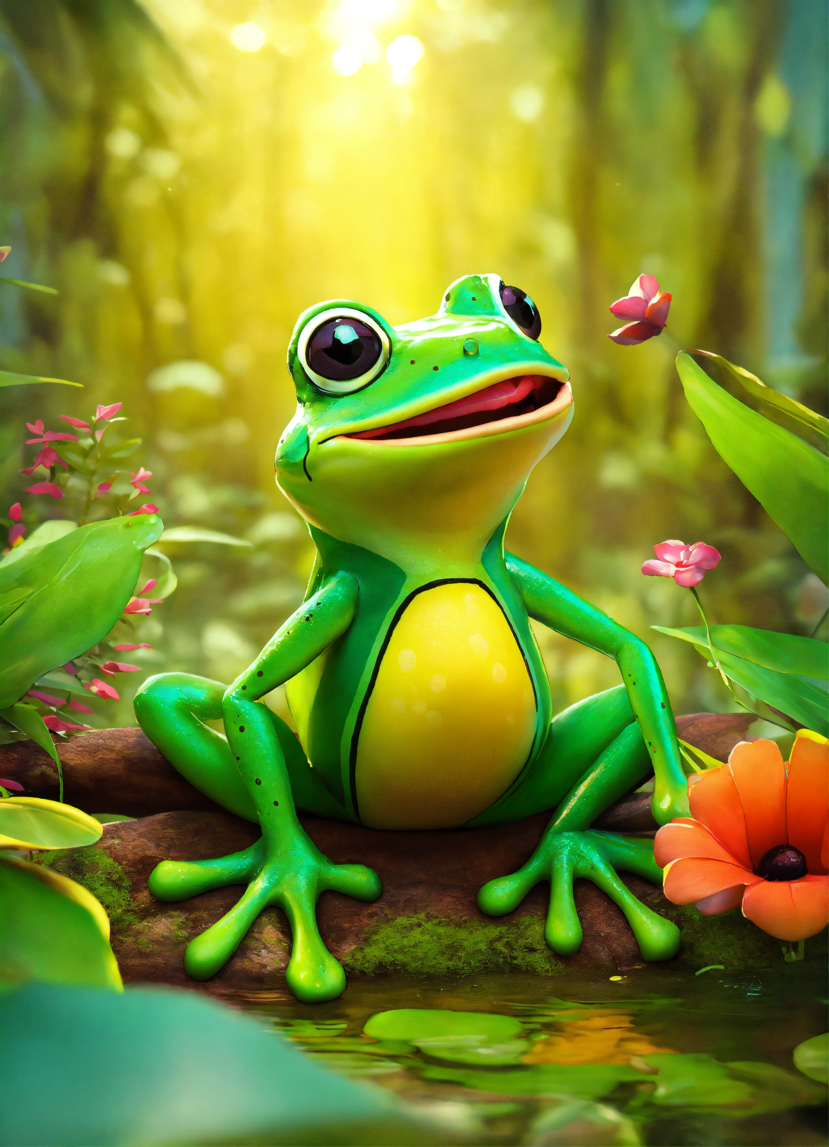 Lexica - Funny smile frog in jungle 3D illustration stile multicolor ...