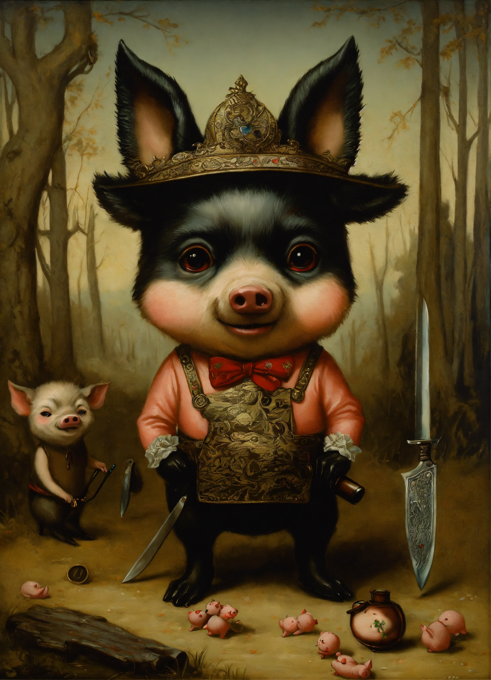 Lexica - The Three Little Pigs whit knifes covered in black paint, dead ...