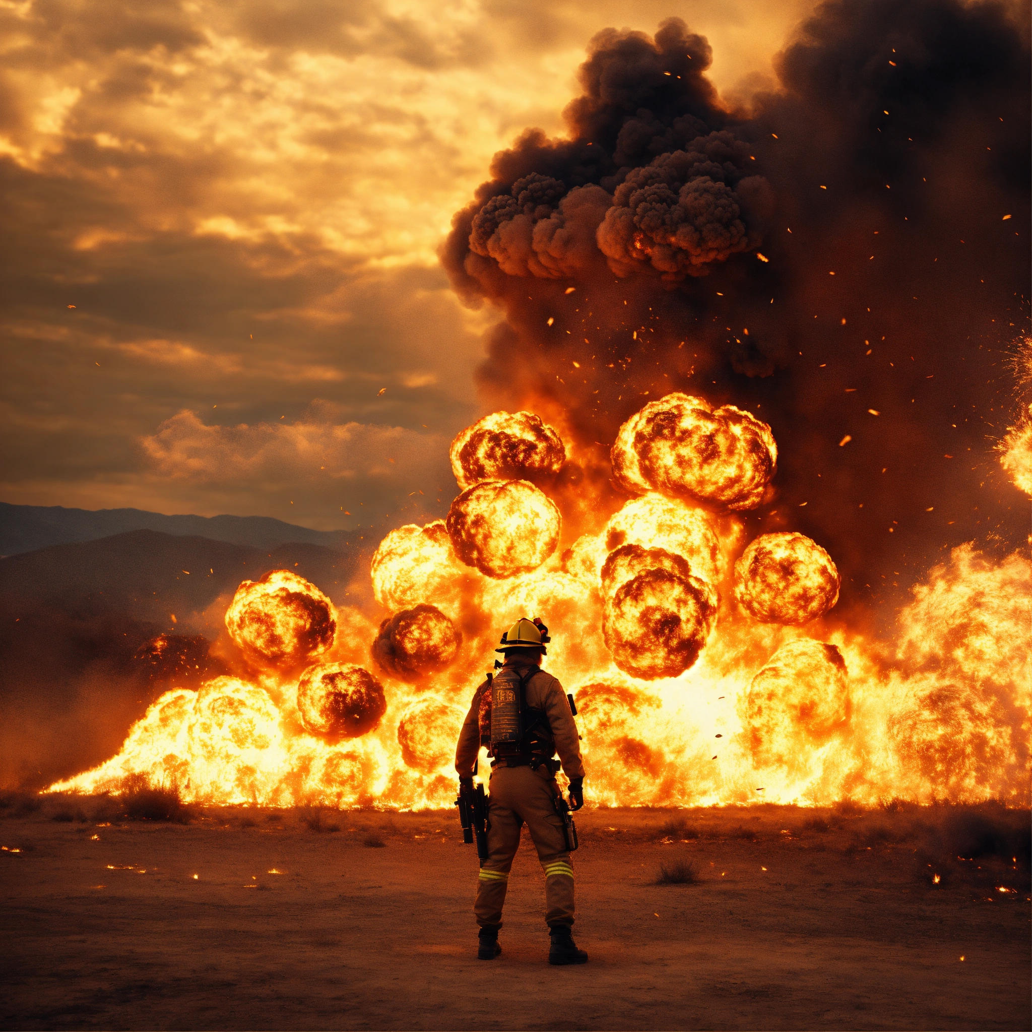 Lexica - Outdoor background with explosions and fire in the background ...