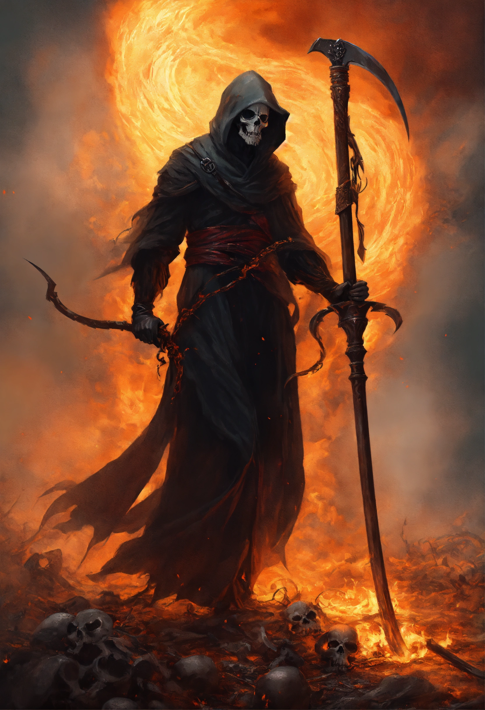 Lexica - The grim reaper with scythe raised for the kill, flowing robes ...