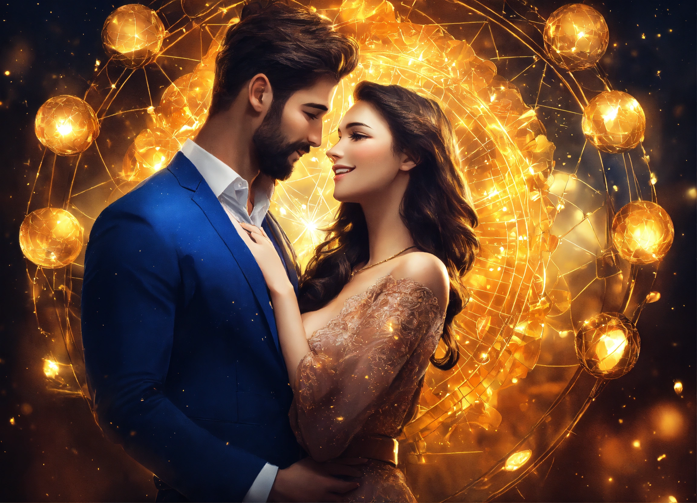 Lexica - Create an image of a beautiful man and woman visualizing the ...