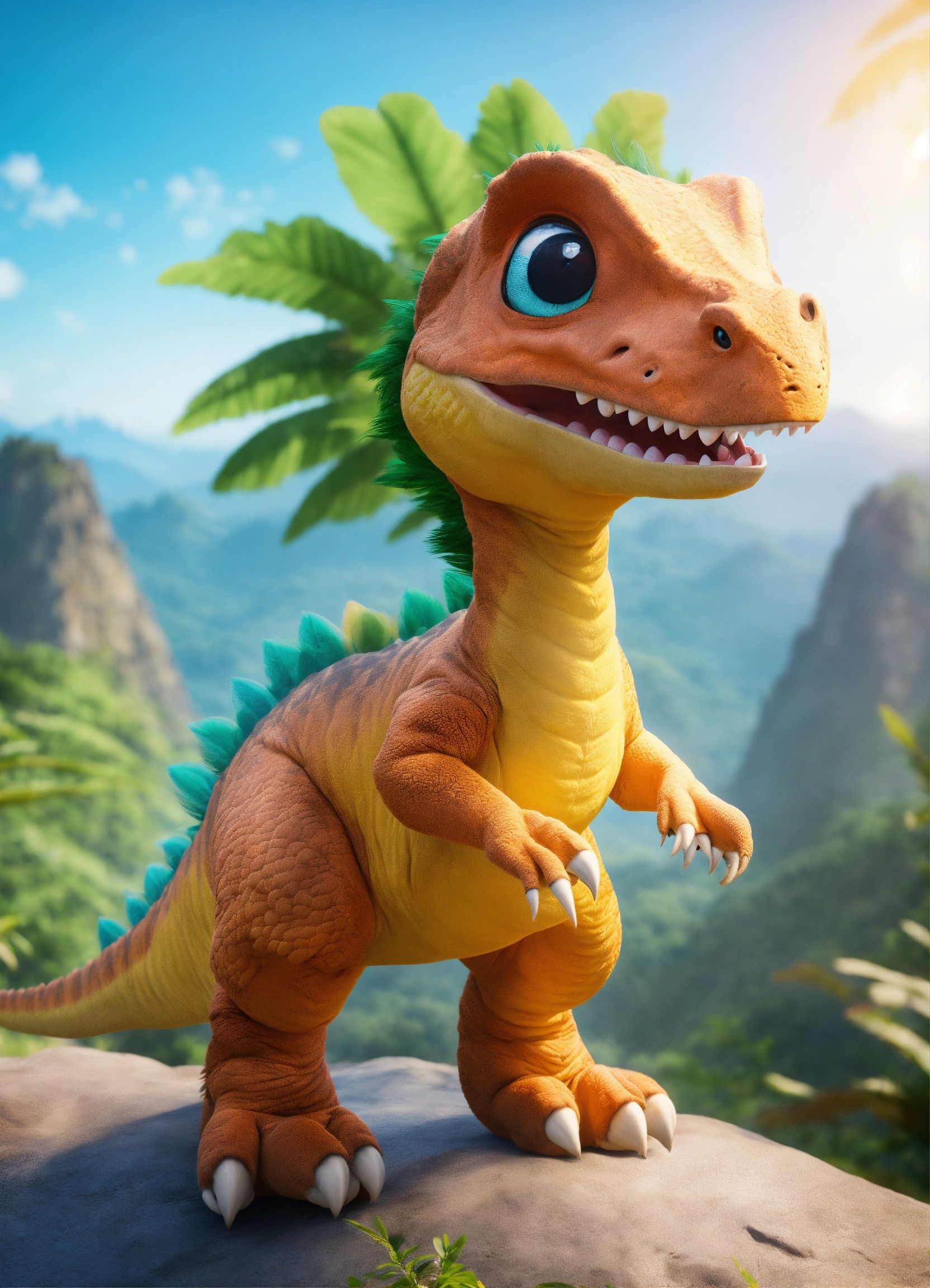 Lexica - An adorable and fluffy baby t-res dinosaur with big color eyes ...