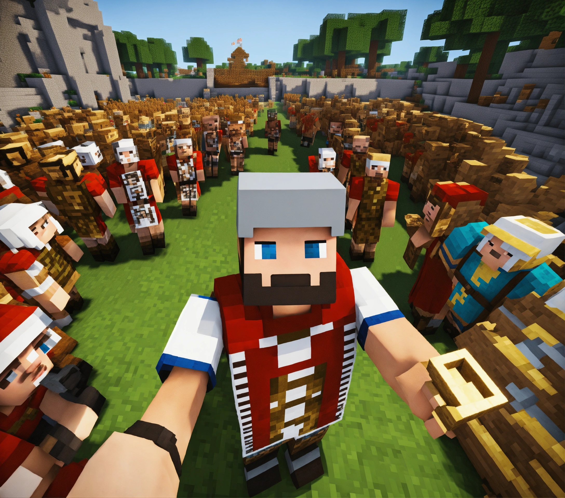 Lexica - Roman soldier guard taking selfie with minecraft villagers ...