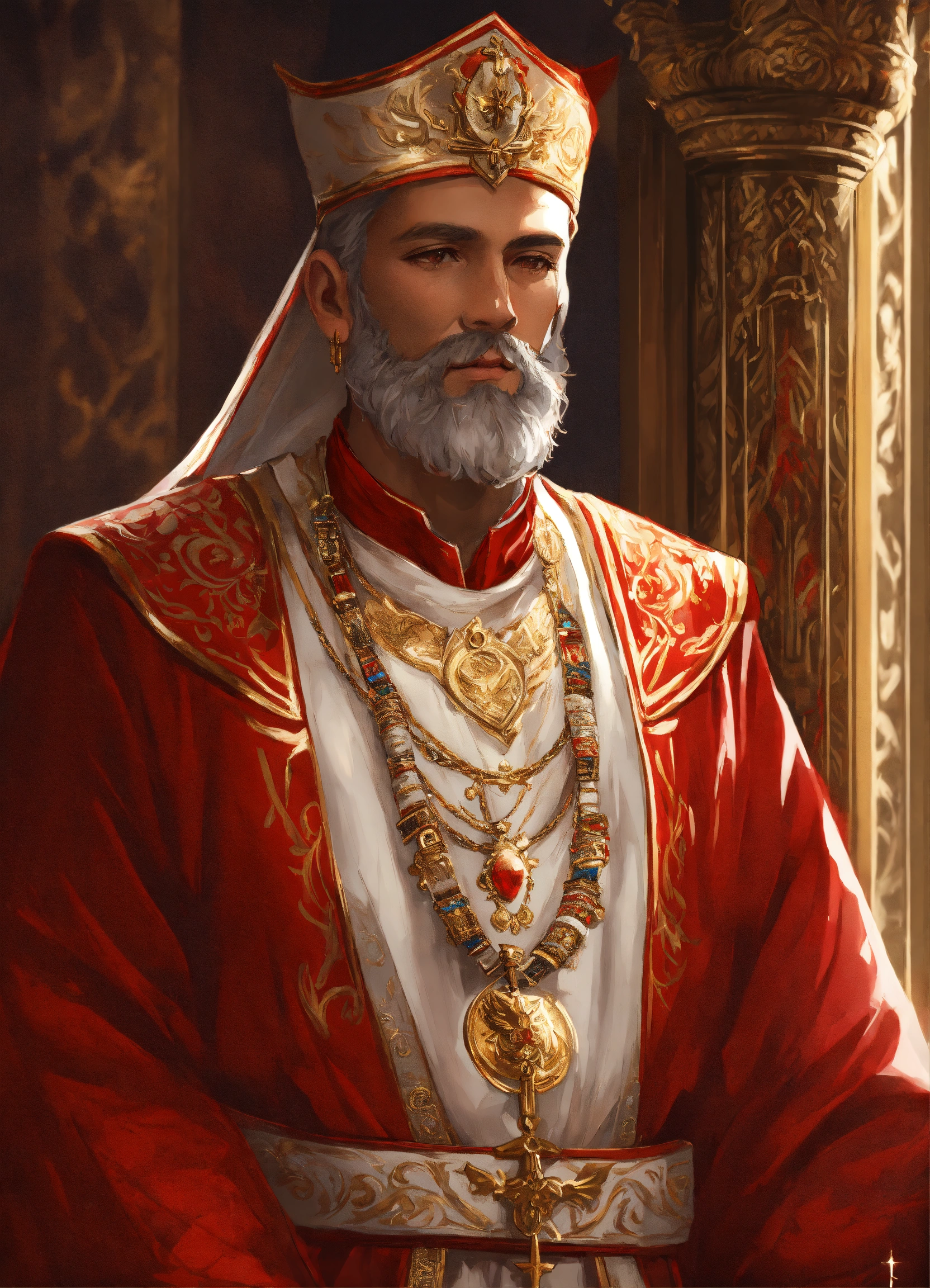 Lexica Praios Priest Red And White Clothes Gold Details Highly Detailed Digital Painting