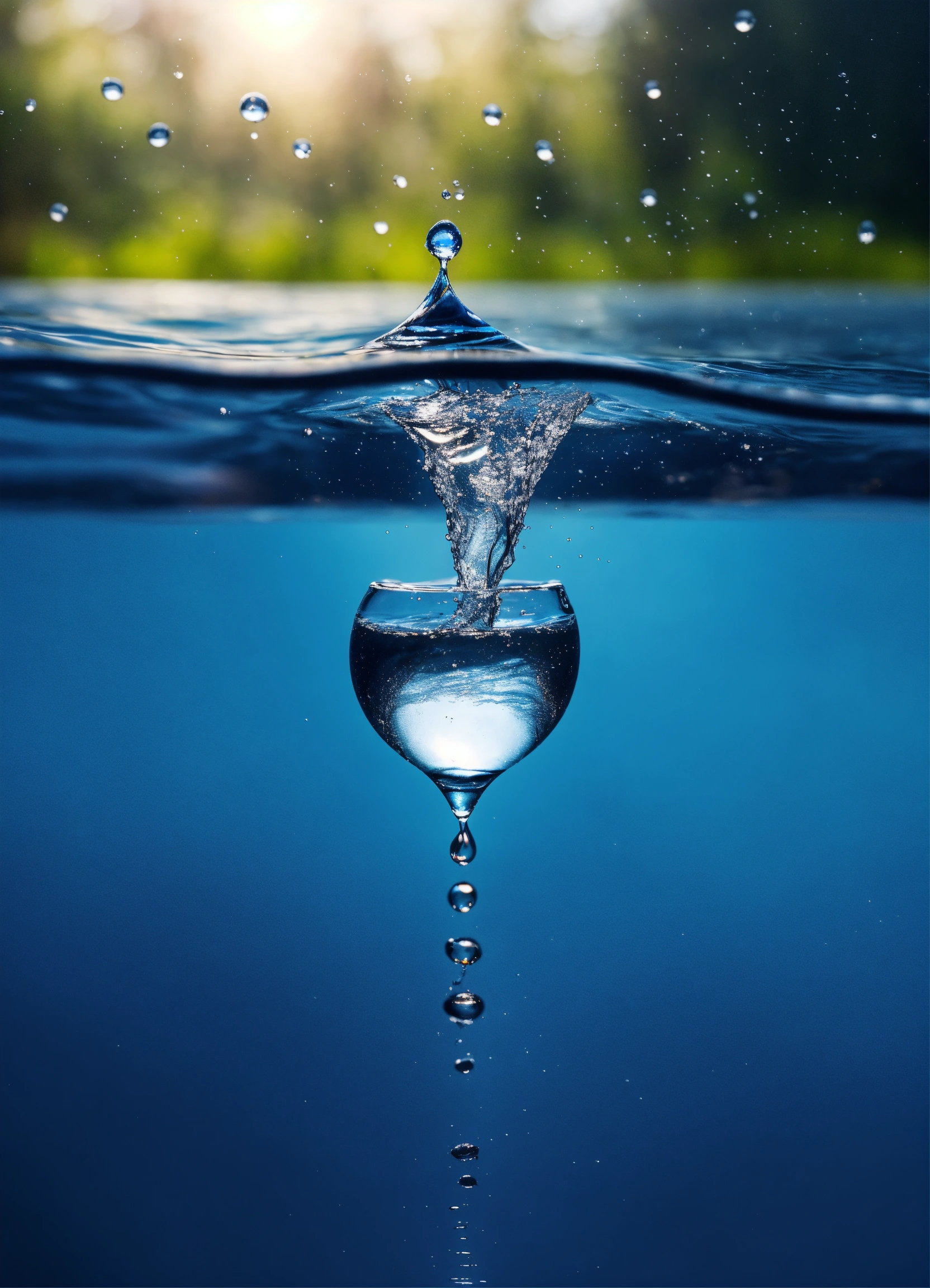 Lexica - The water drop falls below the water surface, it morphs into a ...