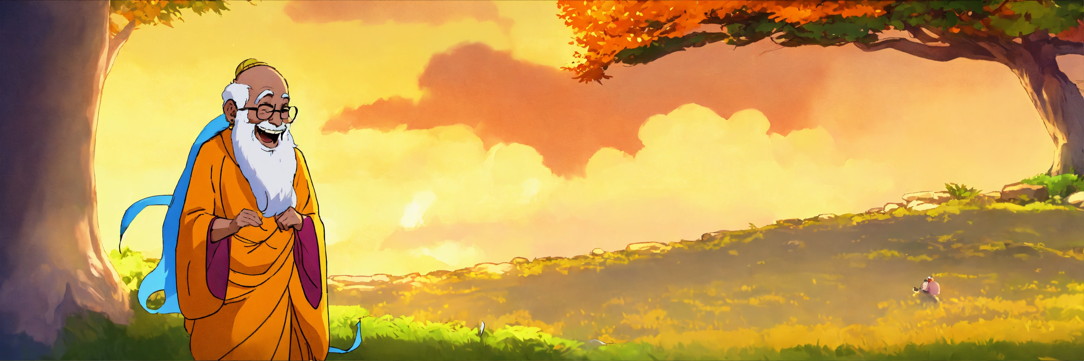 Lexica - An image of Ramu meeting a wise old sage dressed in saffron ...