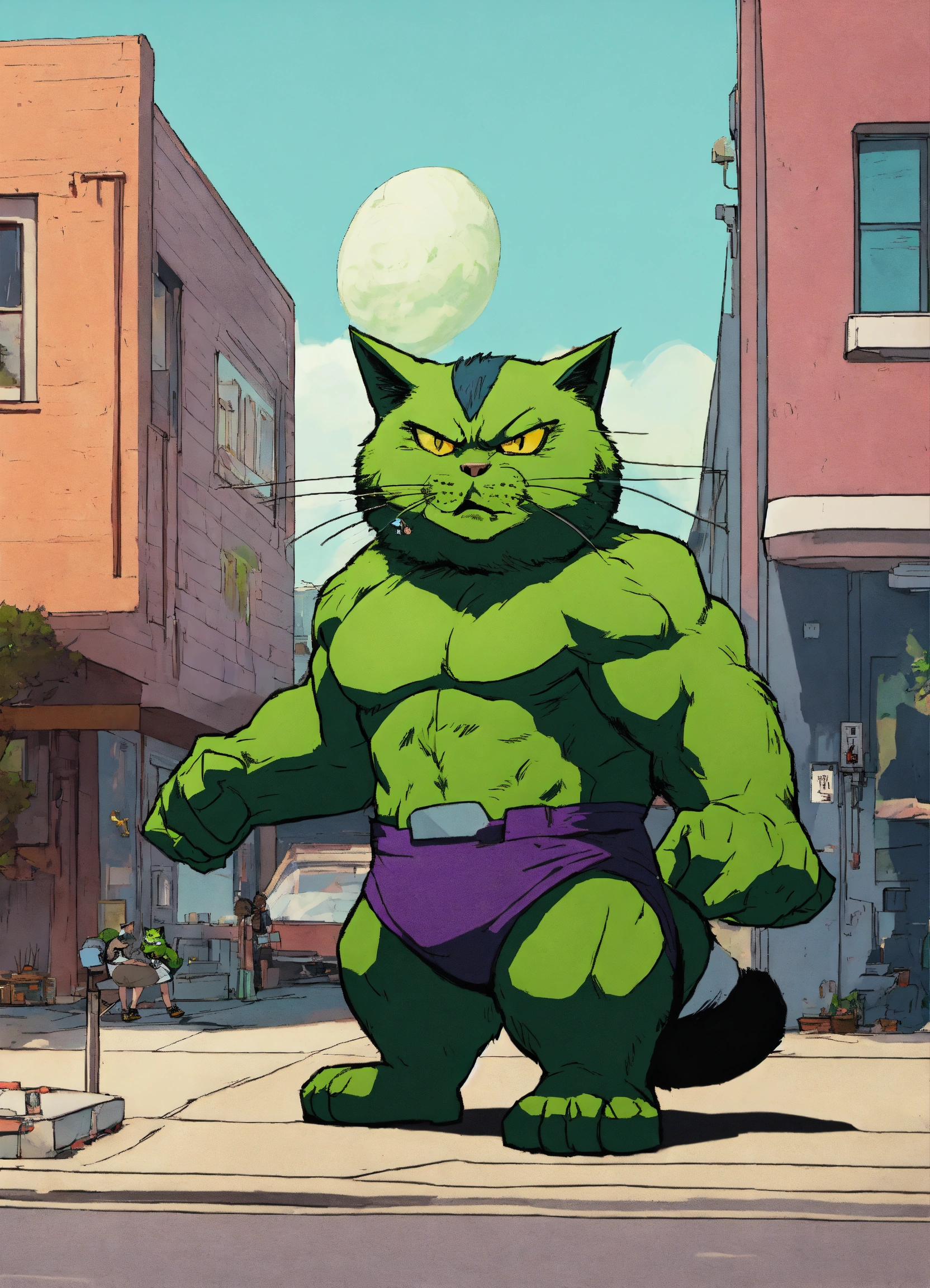 Lexica - A cat wearing a Hulk suit in Los Angeles catching villains ...