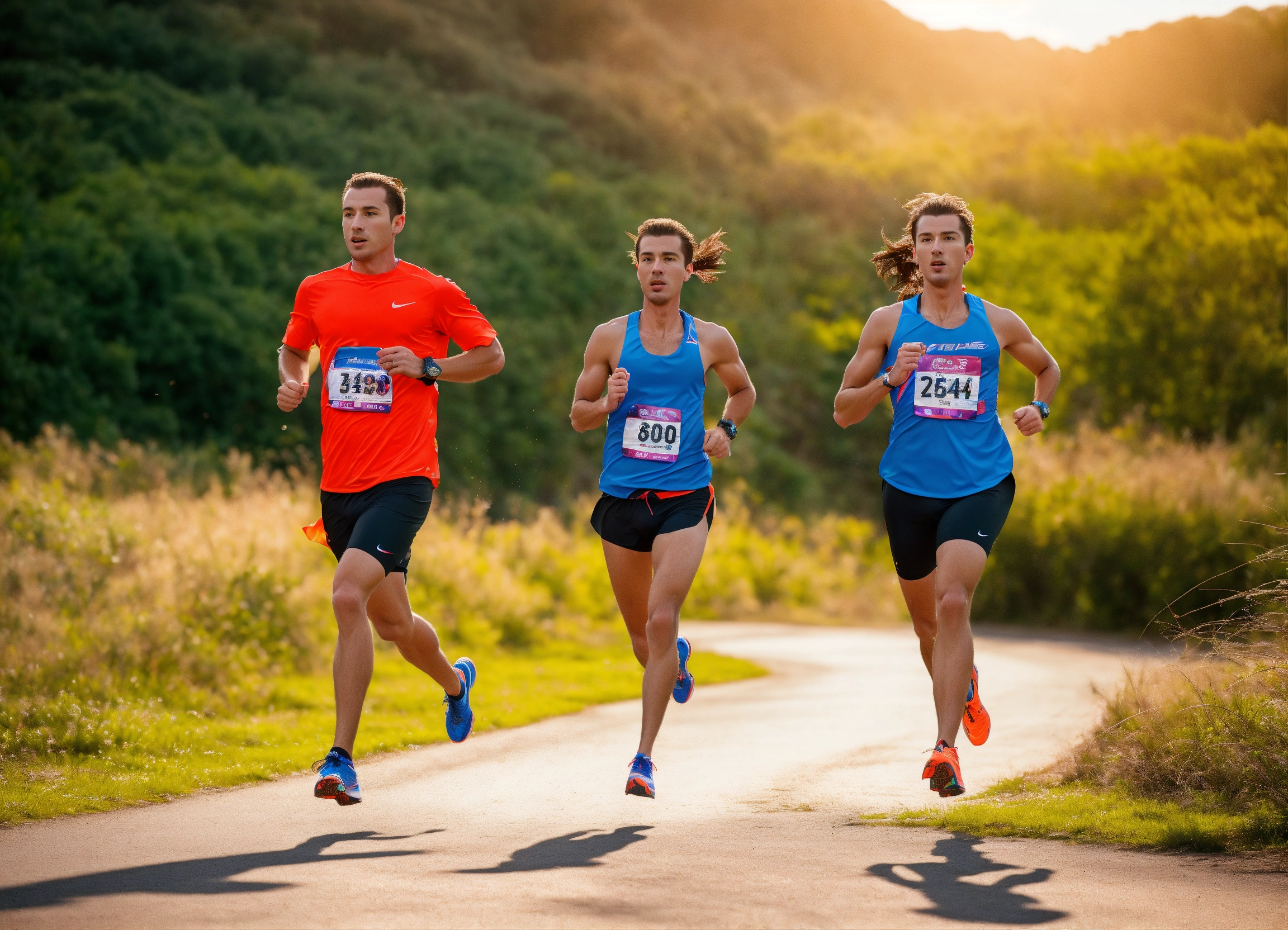 Lexica - Photo studio 2unners female and male running left in a race 8k