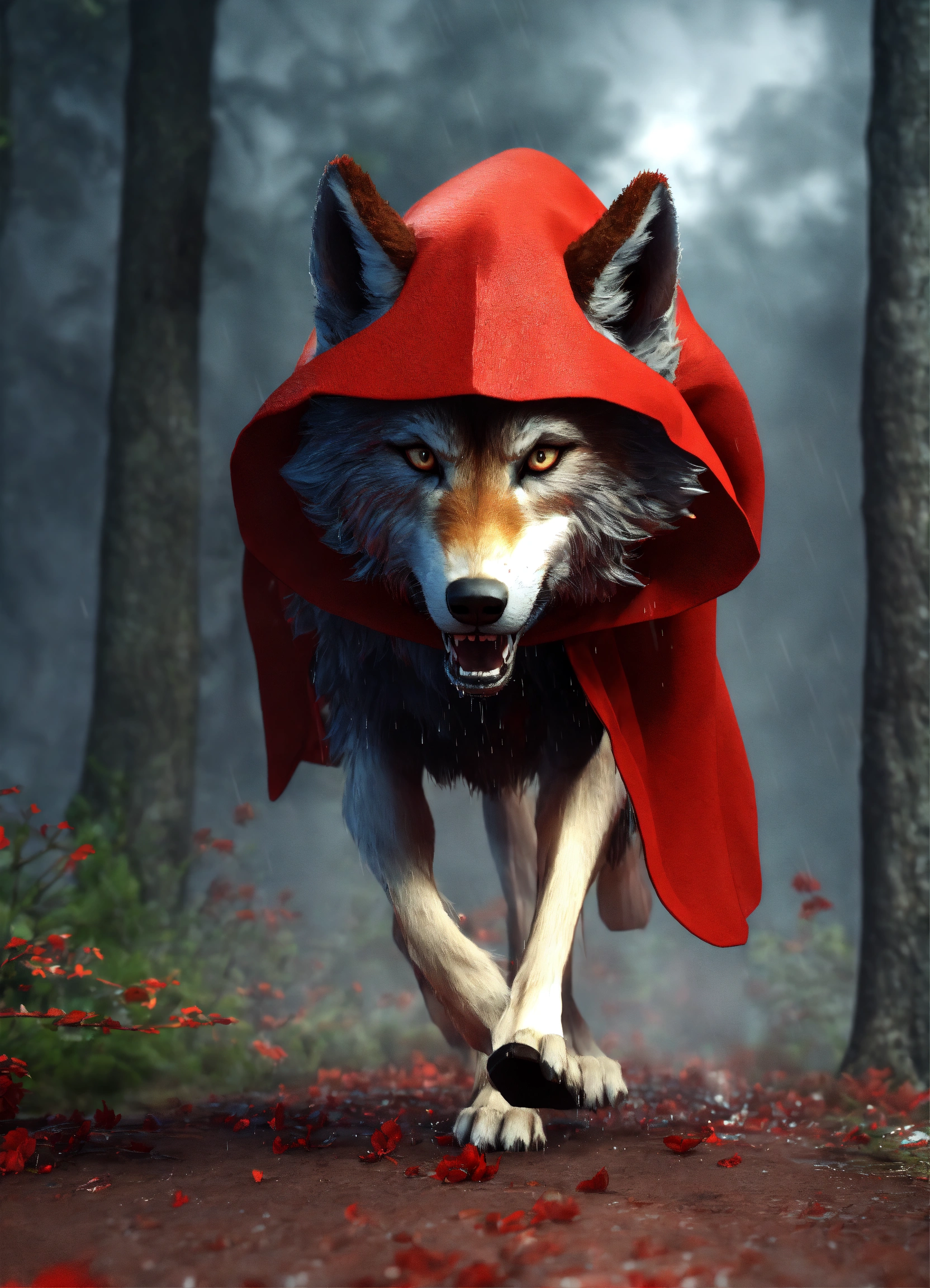 Lexica - Very big scary wolf attack Little Red Riding Hood. 3d model ...