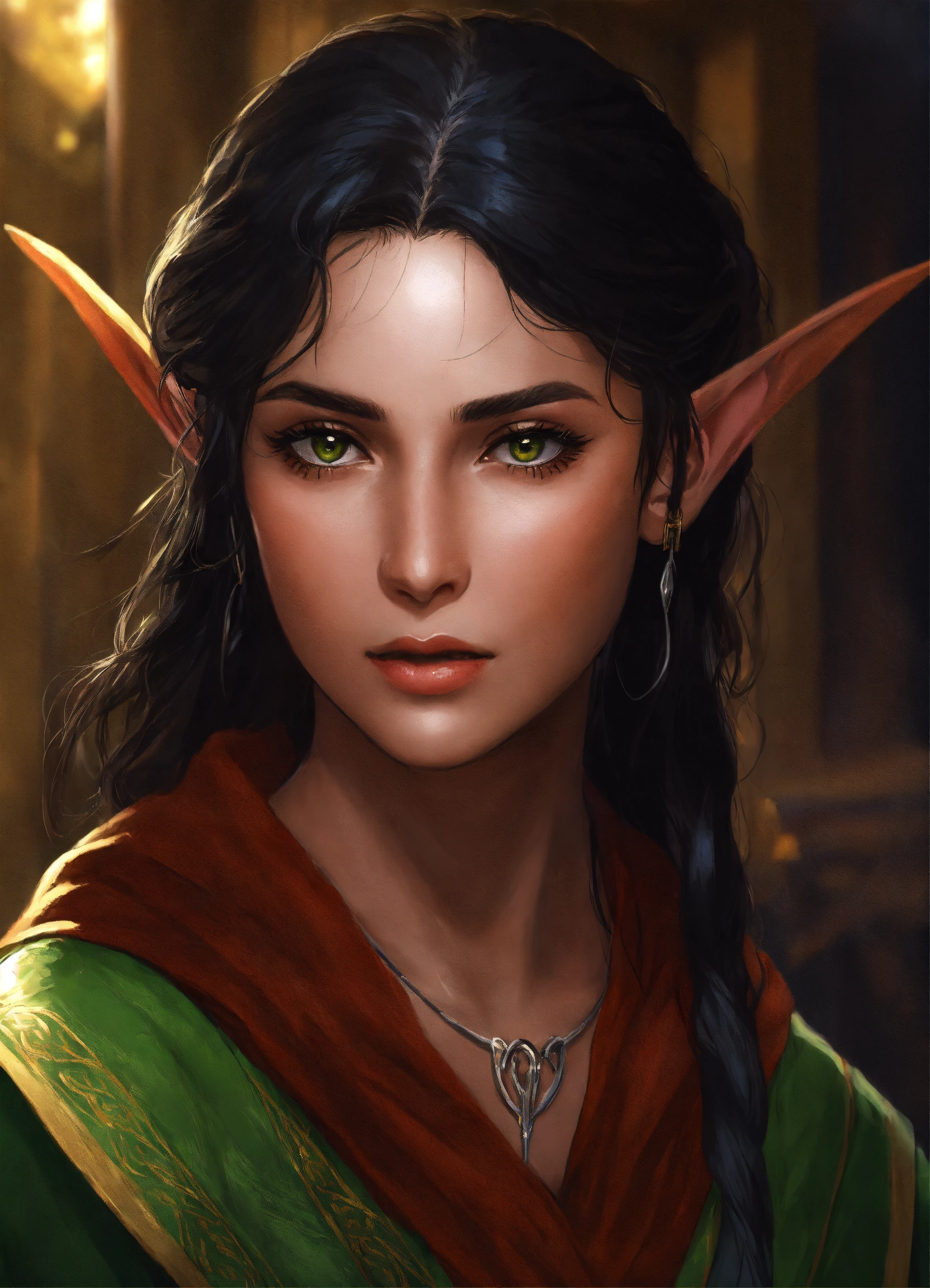 Lexica - Elf woman, short ears, adventure, dark complexion, black hair ...