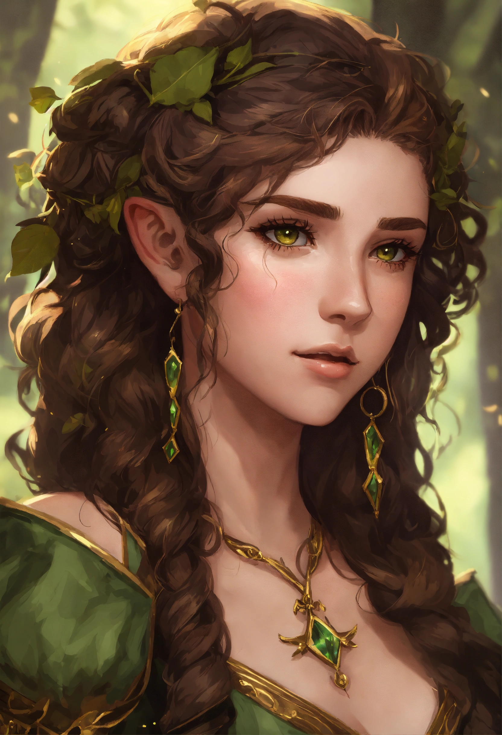Lexica - Character art of a 24-year-old female wood elf, curly hair ...