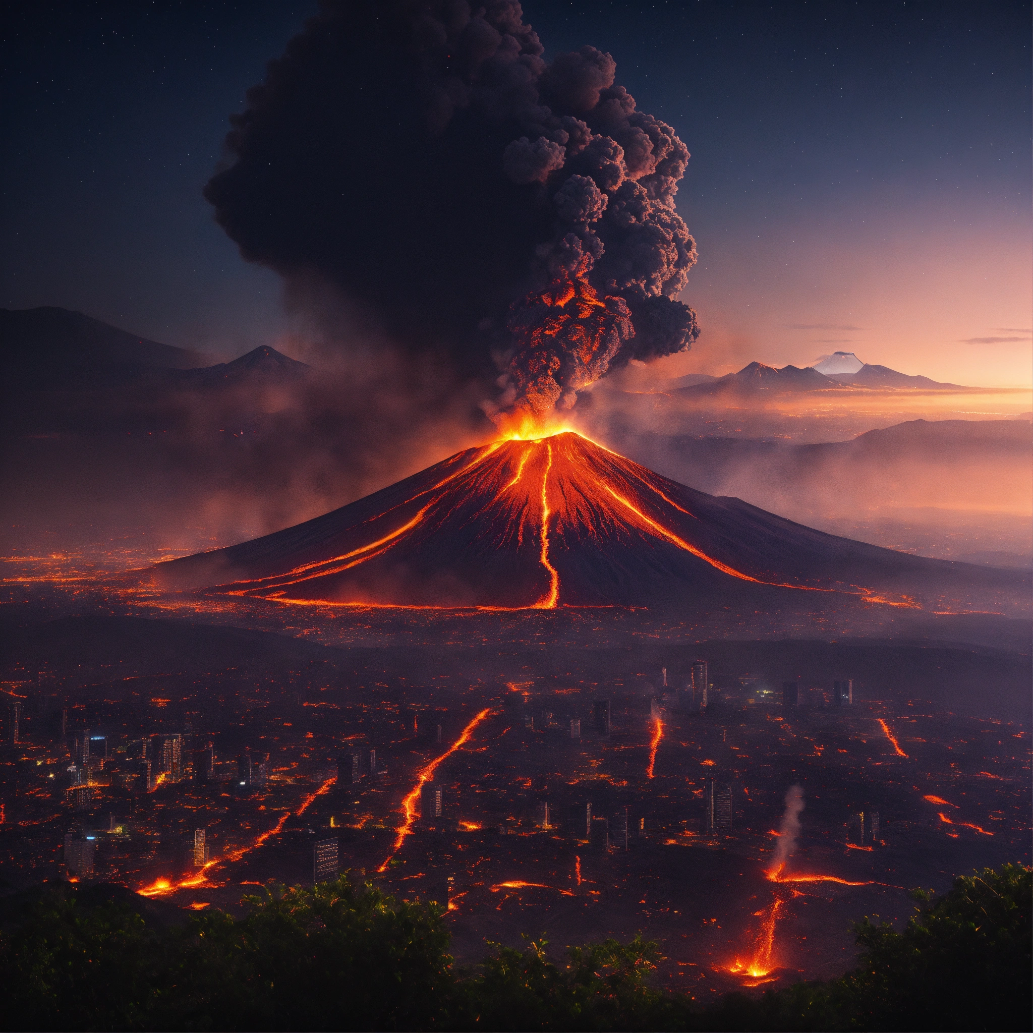 Lexica - Ultra realistic, volcano, big planet in ssky, fire, black ...