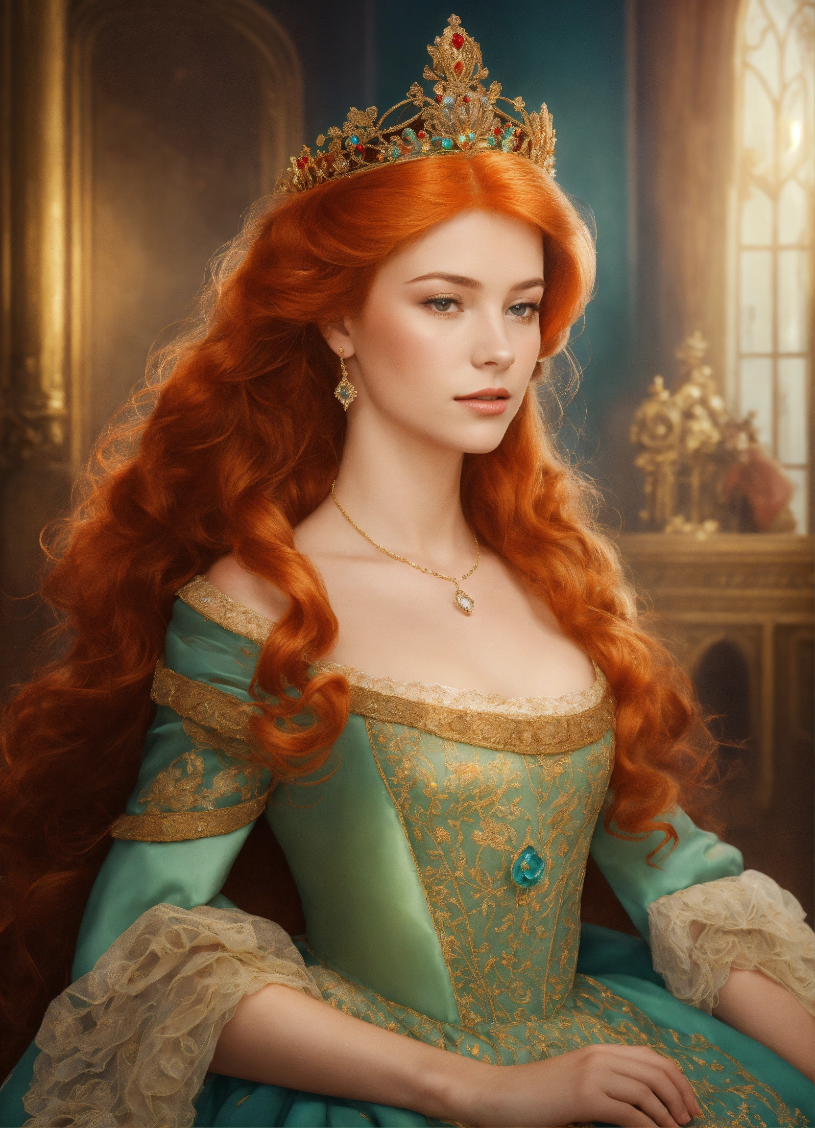 Lexica - Princesse rousse qui hésite a embrasser un prince