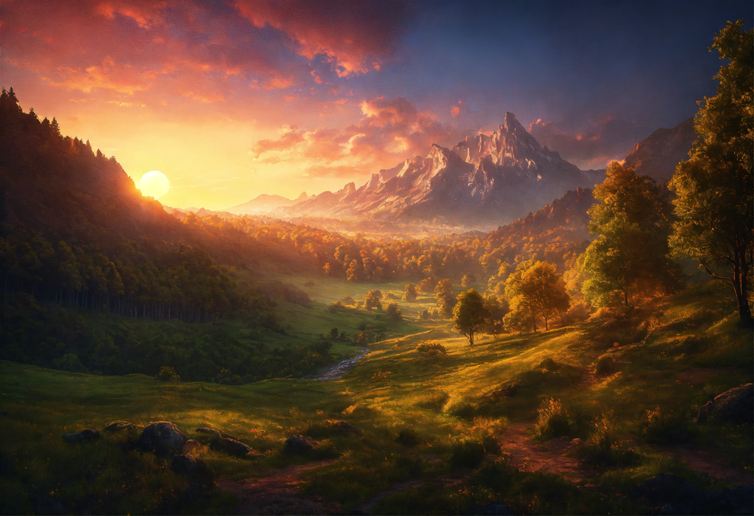 Lexica - A beautiful fantasy landscape at sunset of dense medieval ...