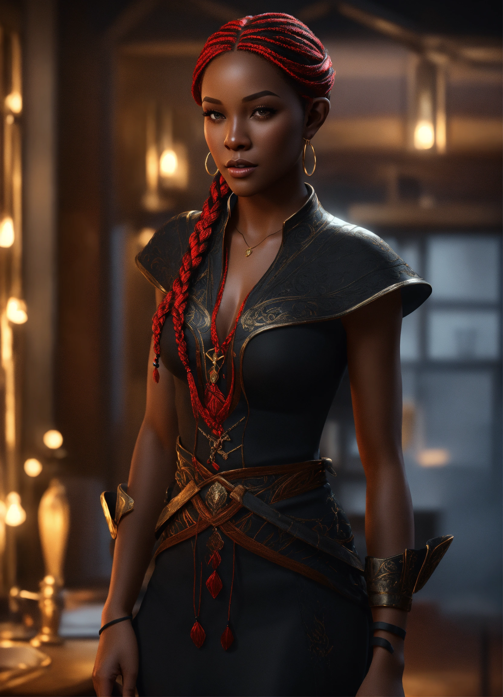 Lexica - Full body of a shapely black female high elf n red and black ...