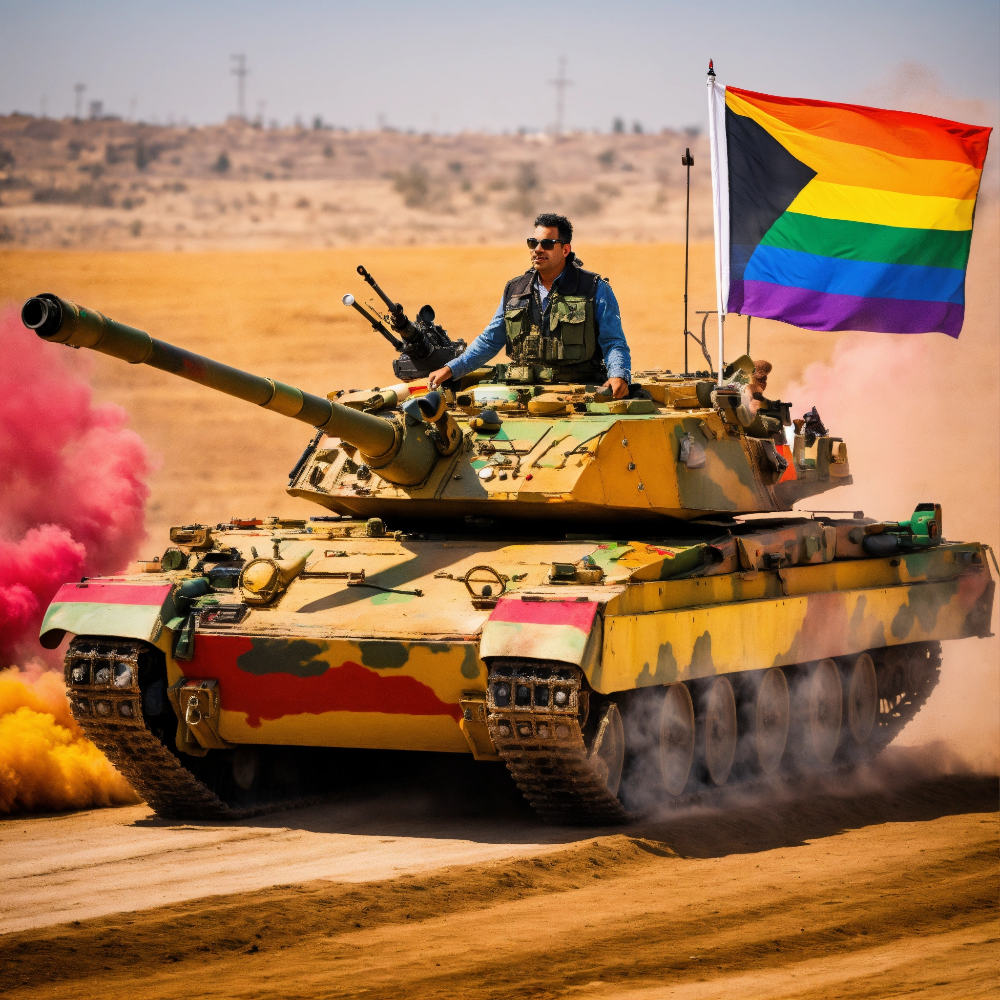 Lexica - A picture of Ofer Nissim riding a tank painted in the colors ...