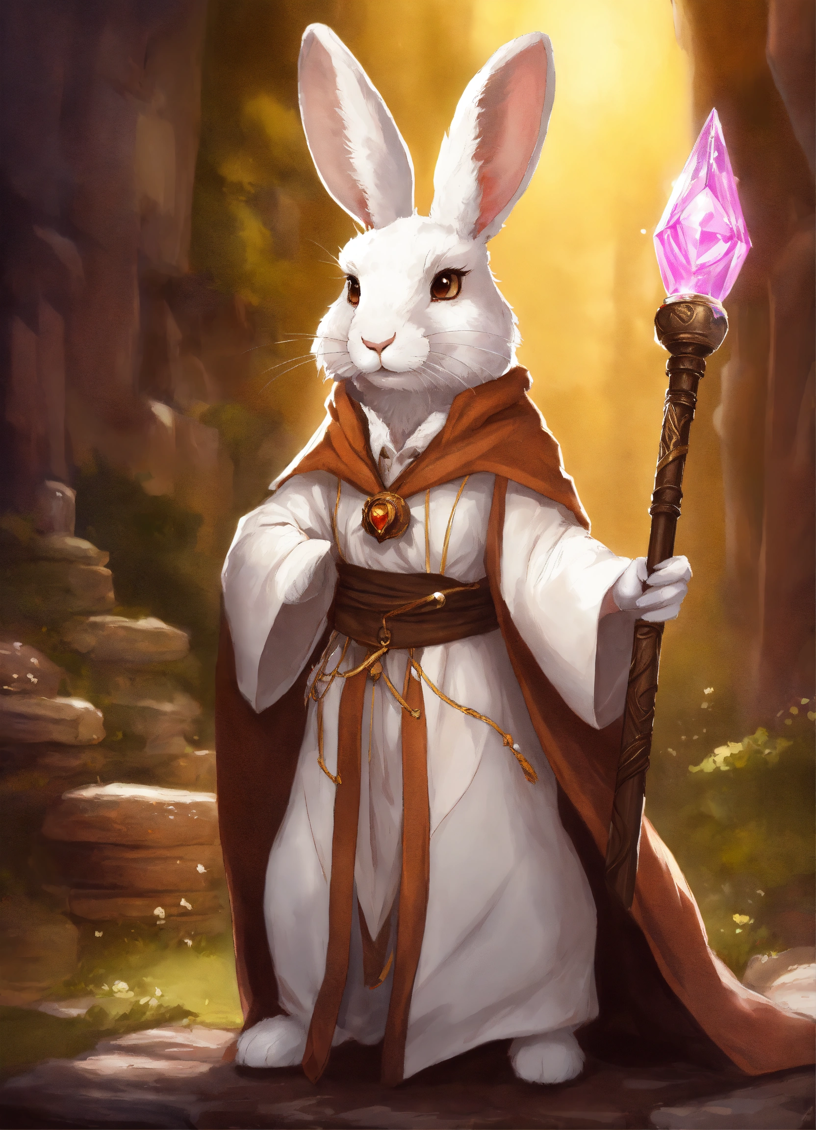 Lexica - Beautiful art, hare wizard, rabbit wizard, white robe, brown ...
