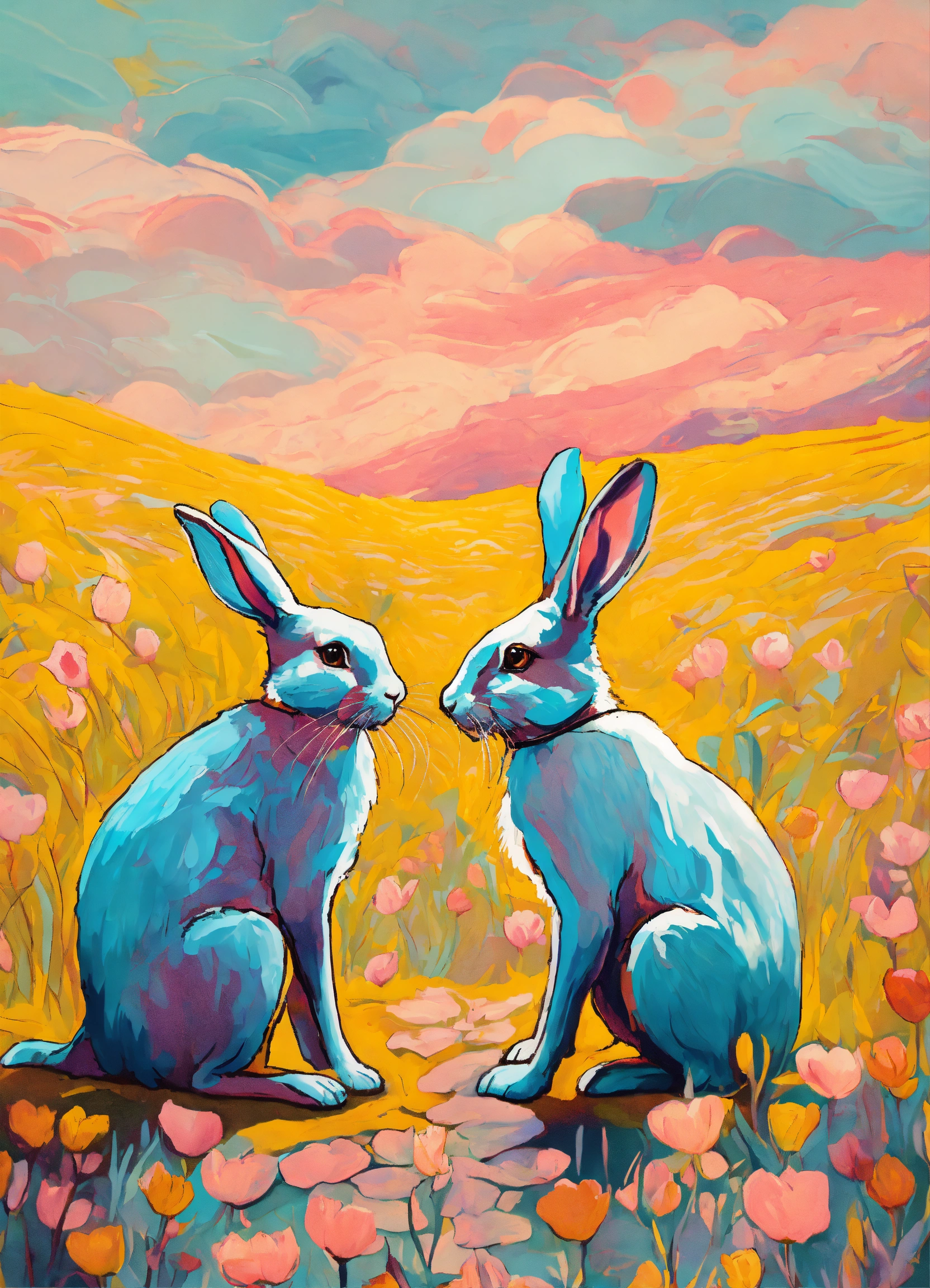 Lexica - Romantic rabbits on the mood and in van gogh style and pastel ...