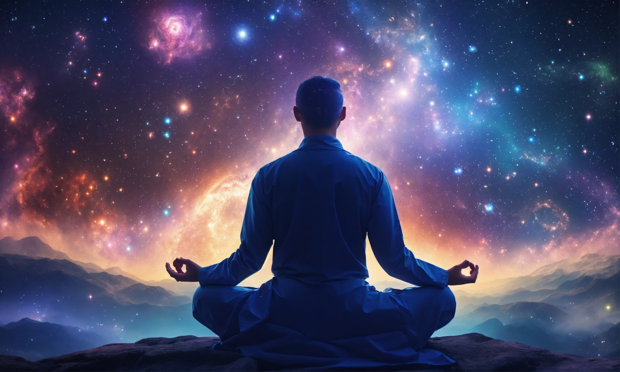 Lexica - A physician meditating facing away, galaxy background with ...