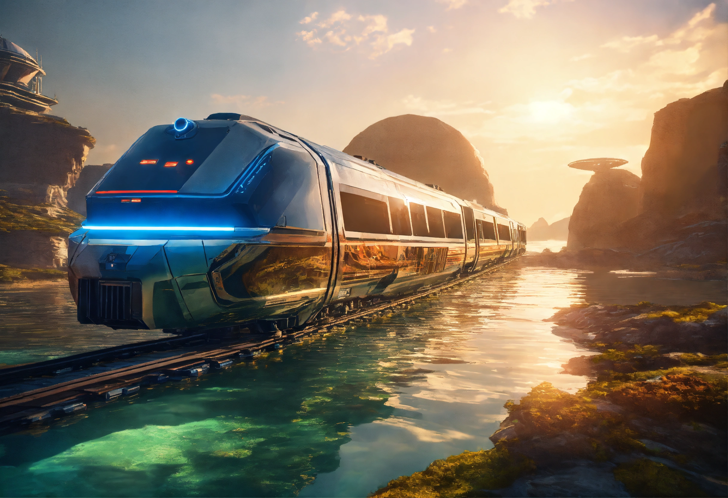 Lexica - Train of the future running on a floating island, Star Wars ...