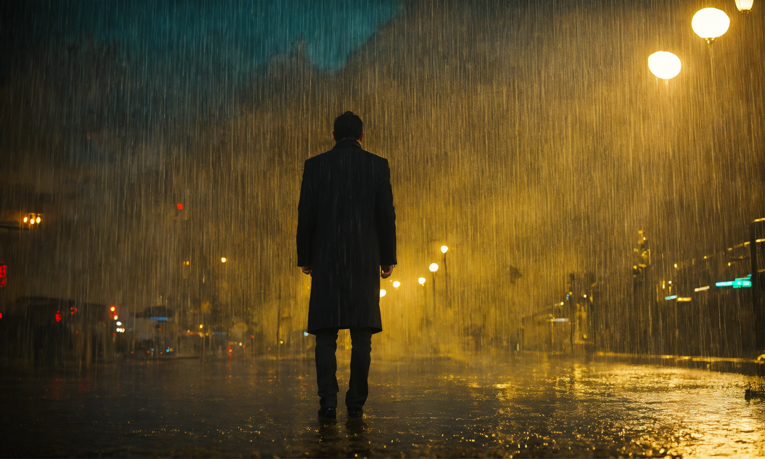 Lexica - Man in rain full body from back