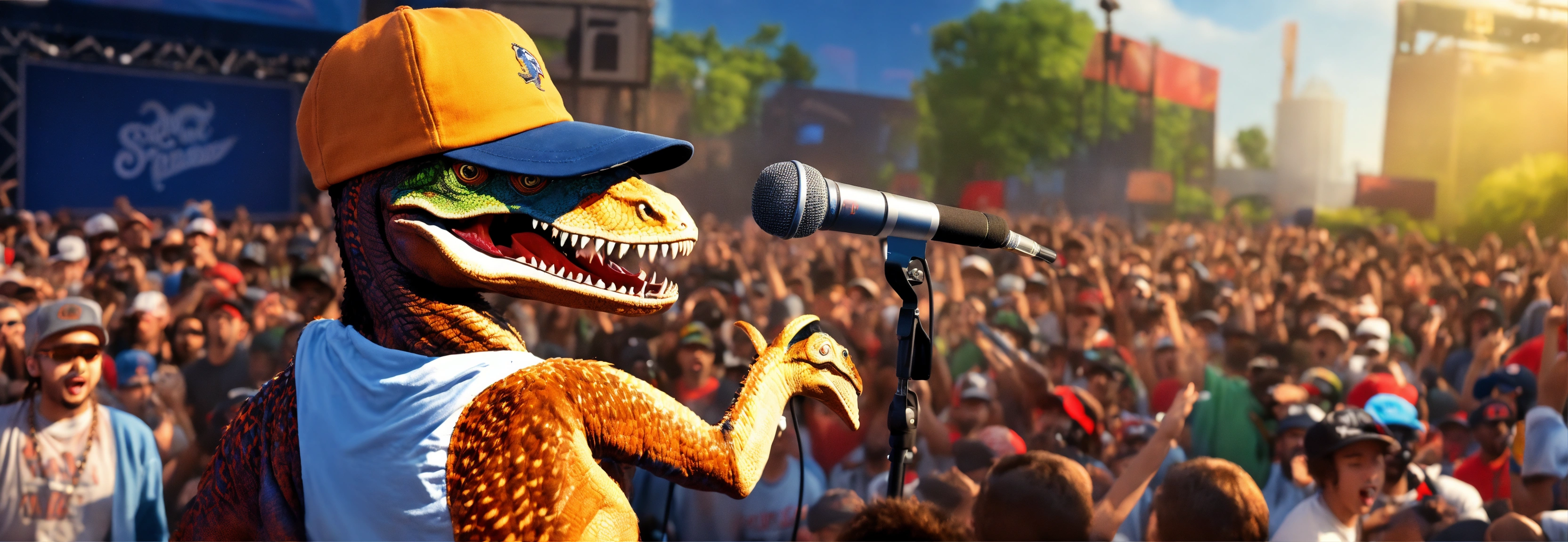 Lexica - A velociraptor dinosaur is a rap star, extremely stylish in ...