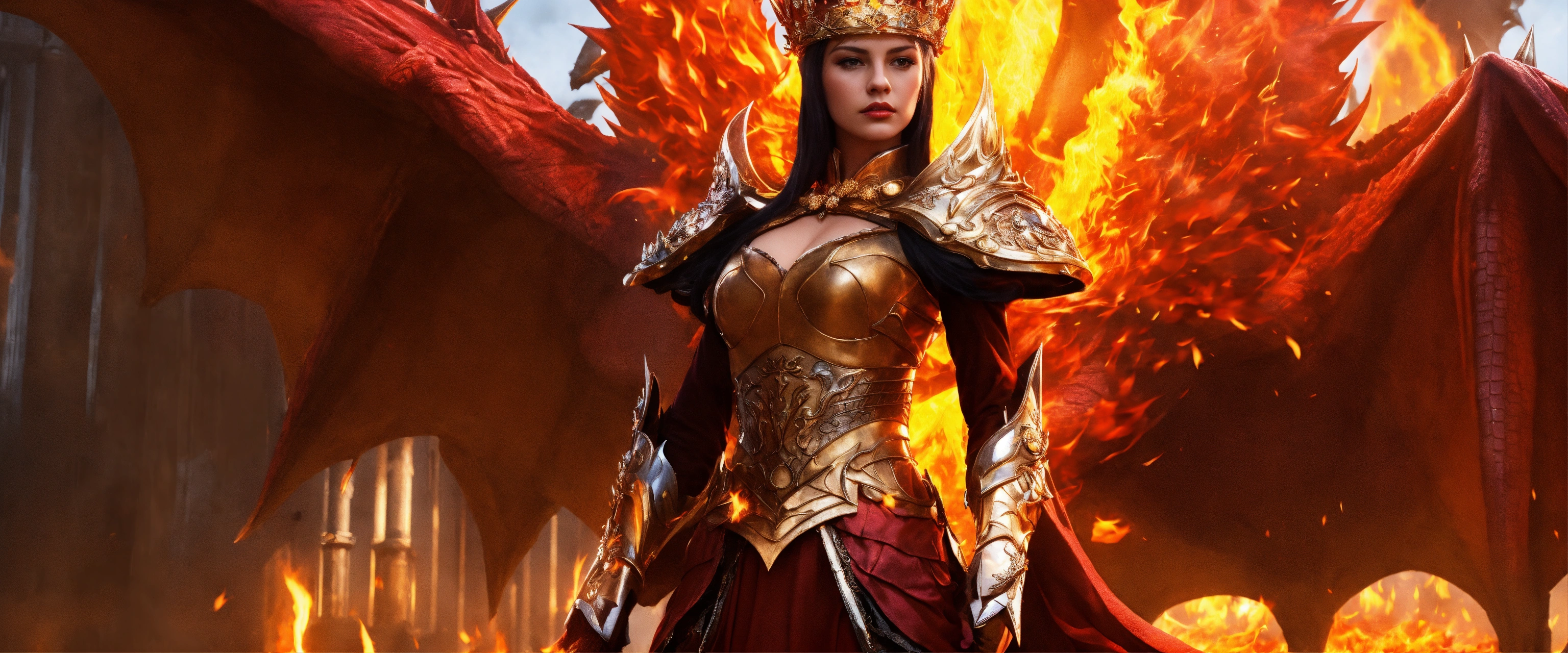 Lexica - Queen with fire crown on a dragon cyber
