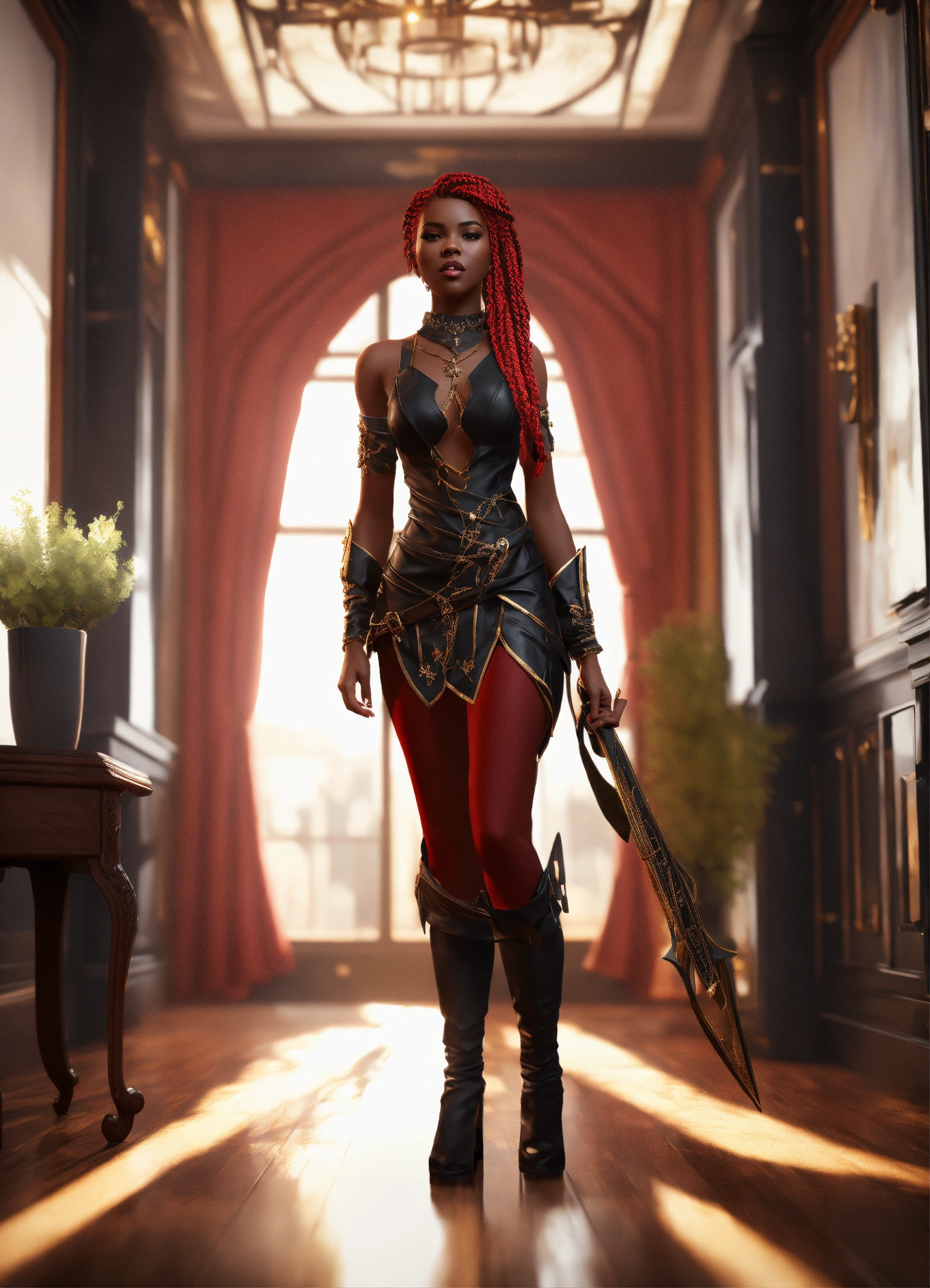 Lexica - Full body of a shapely black female high elf n red and black ...