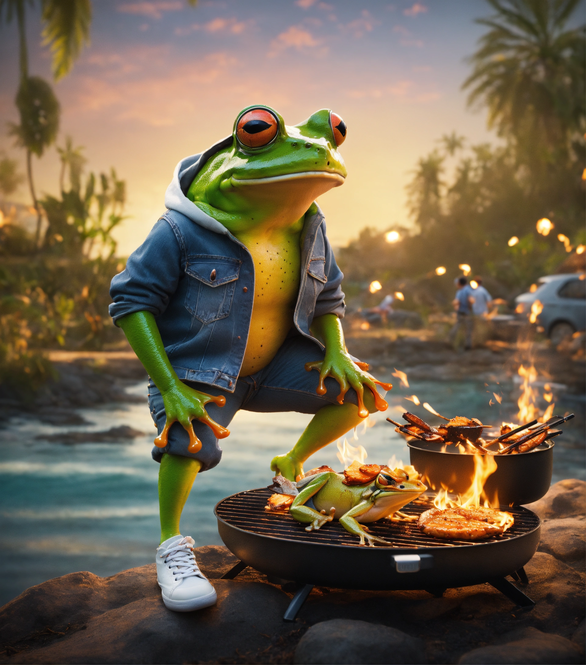 Lexica - Extremely realistic stylish frog in sneakers, jeans. On the ...