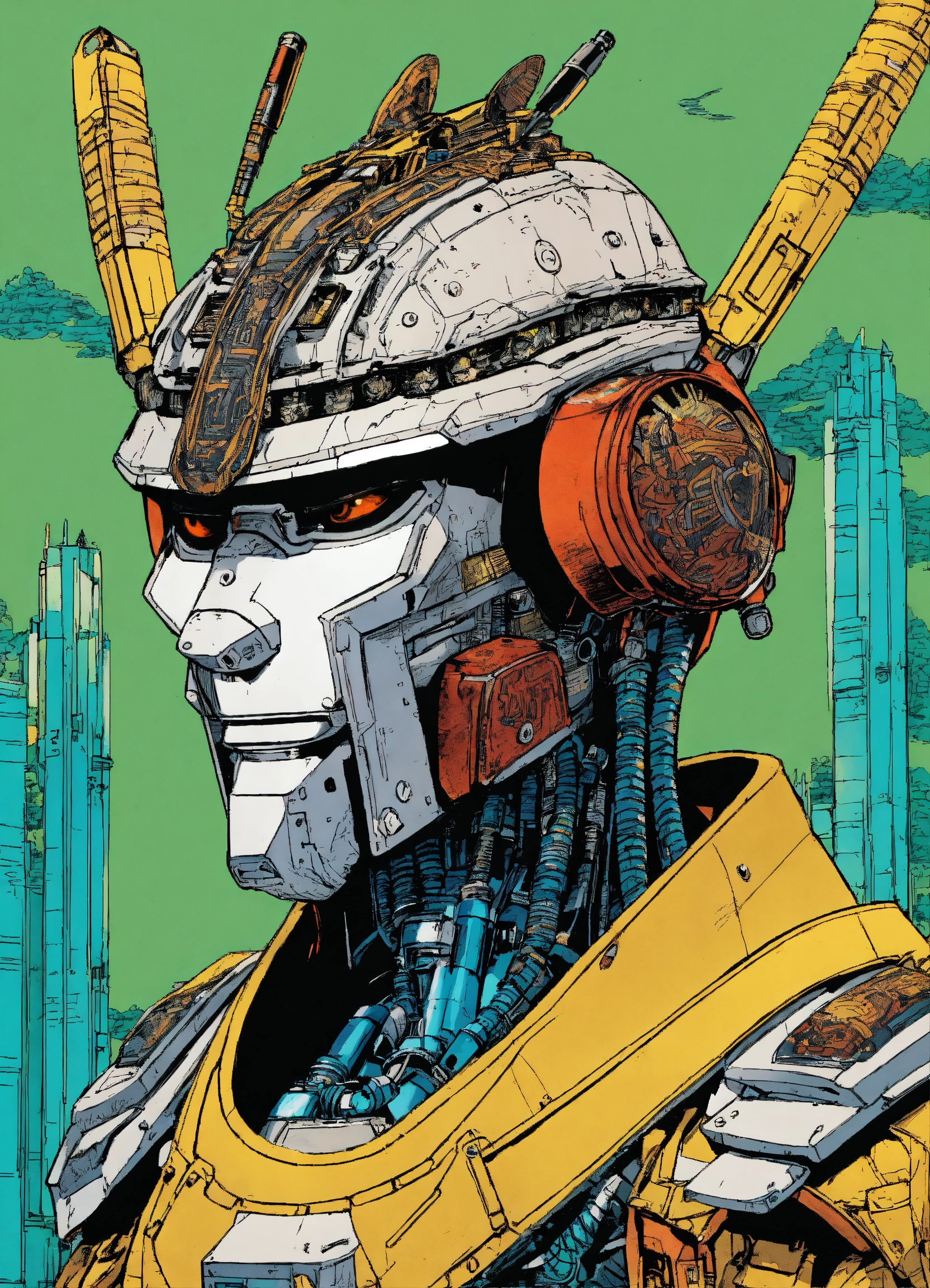 Lexica - Detailed pen and ink illustration of a samurai robot cyborg ...
