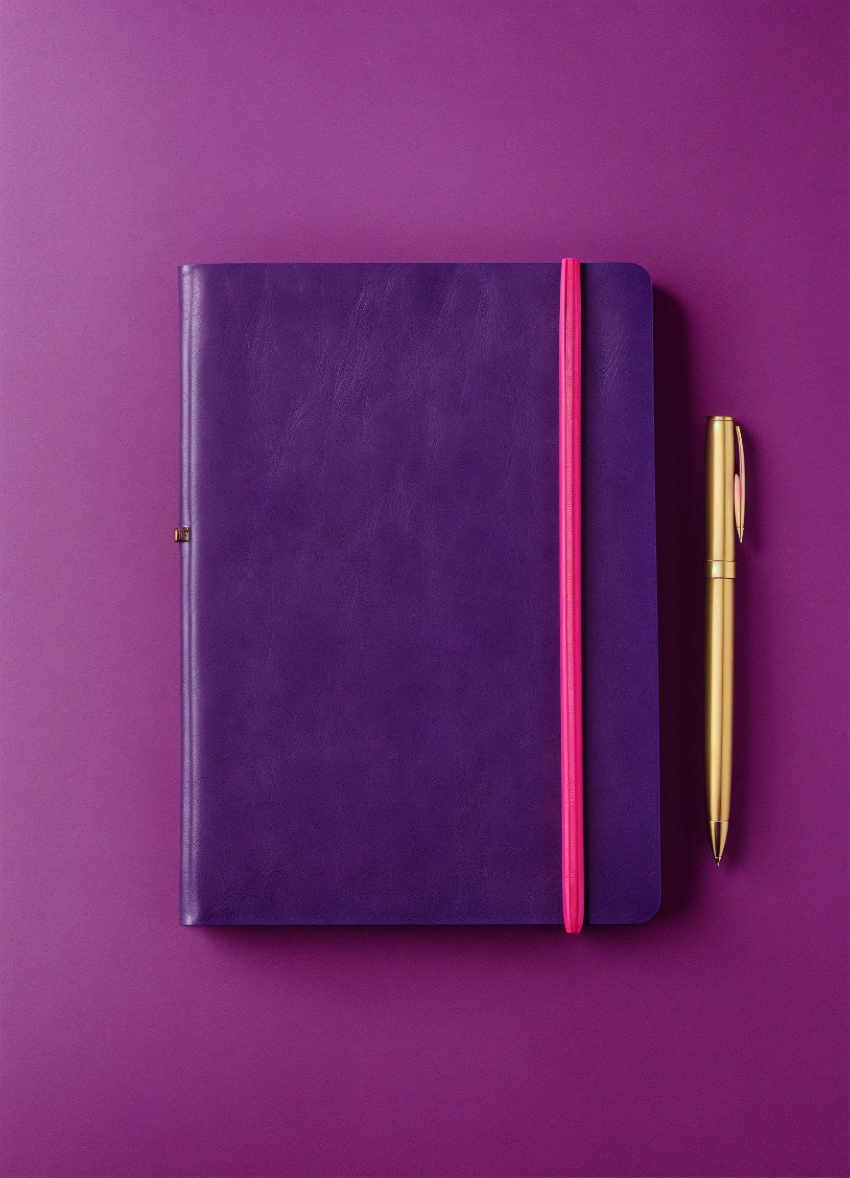 Lexica Leather notebook with pen lying on a white table, top view