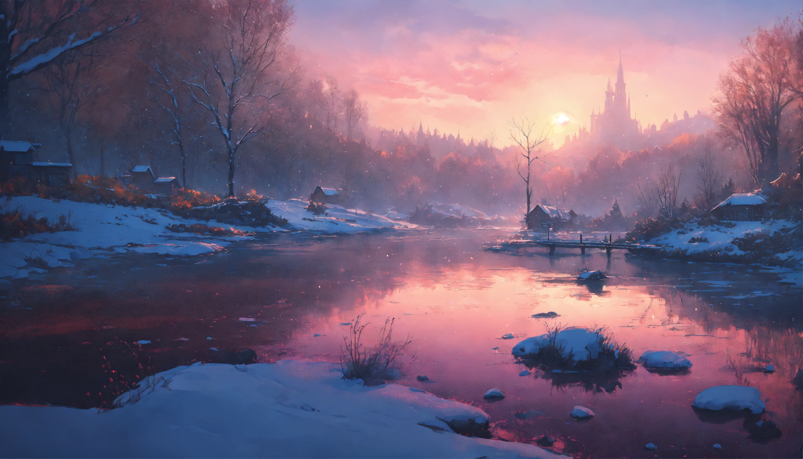 Lexica - A beautiful and magical Winter Riverscape a highly intricate ...