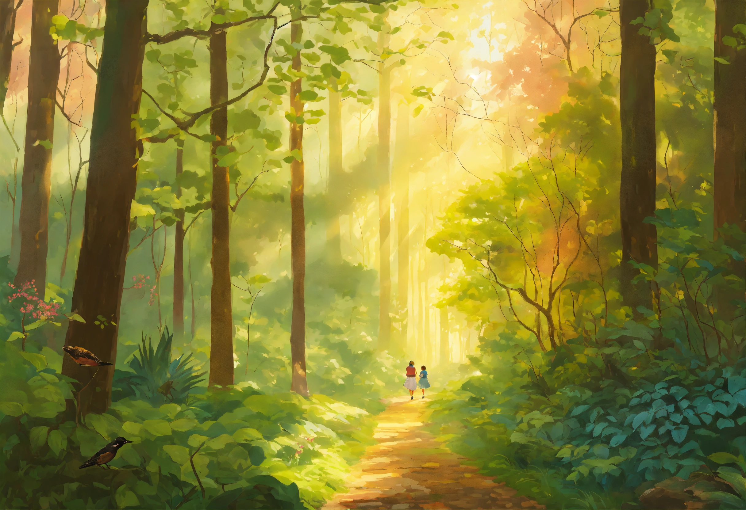 Lexica - A tranquil forest landscape with gentle rays of sunlight ...